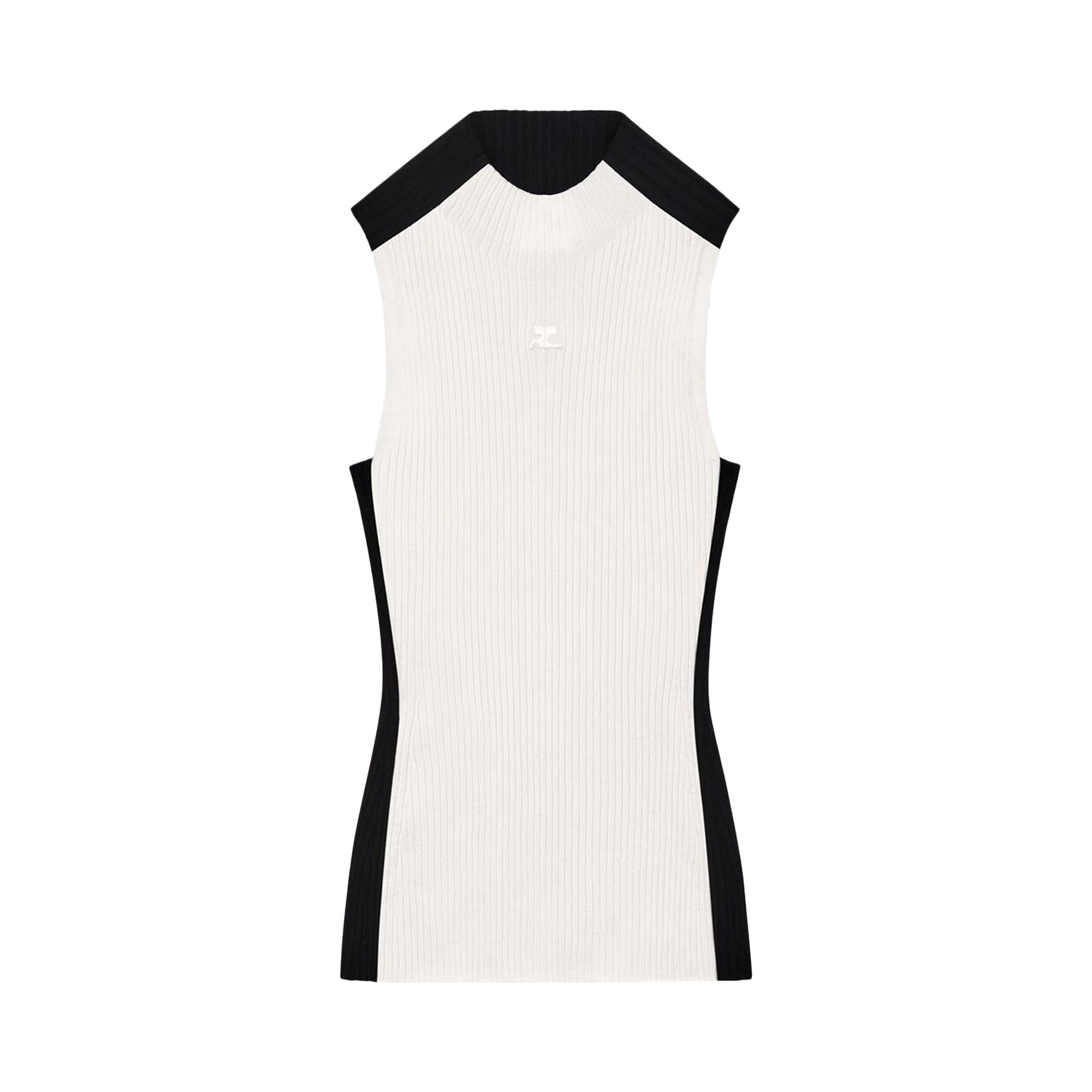 Pre-owned Courrèges Contrast Frame Rib Knit Top 'blanc/black' In White
