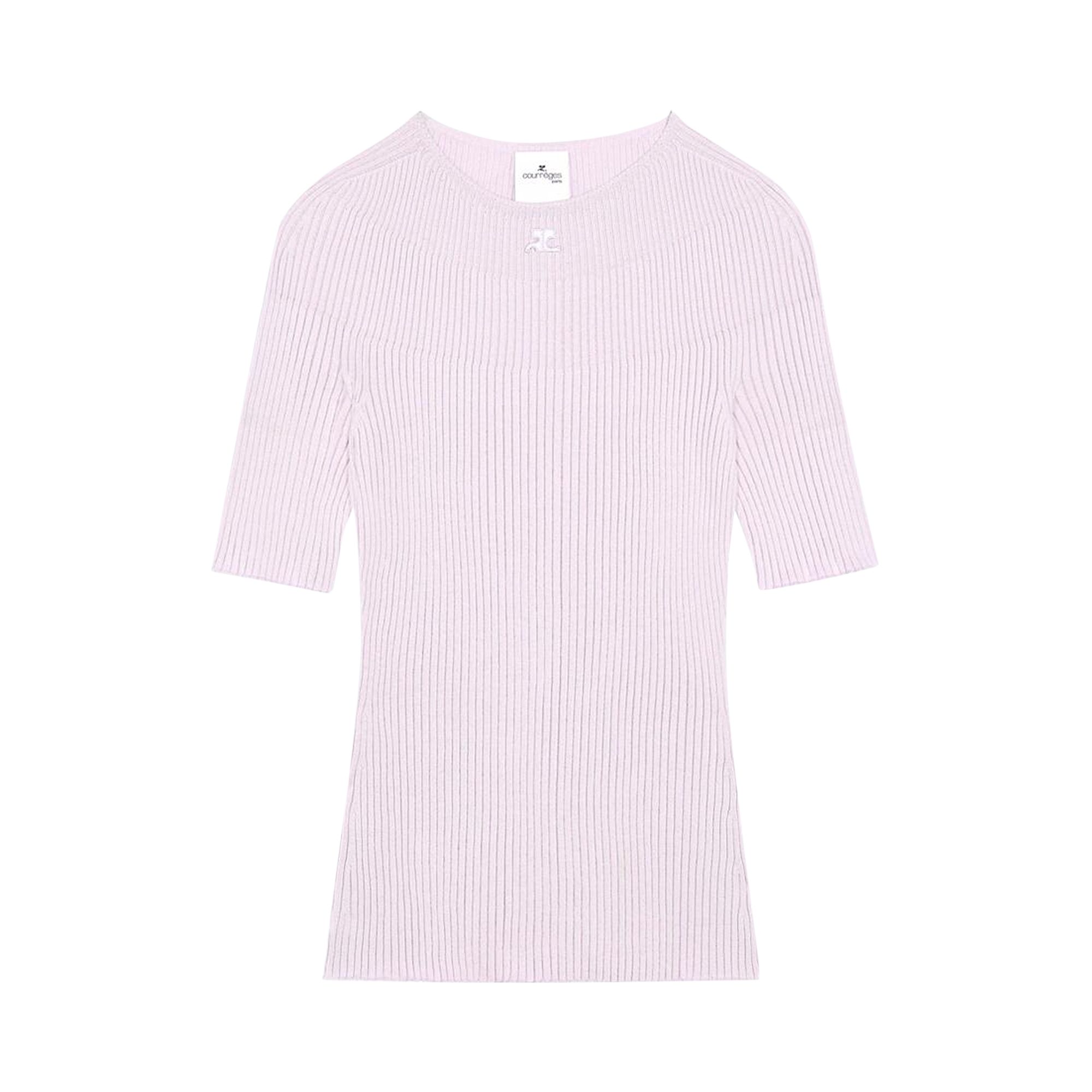 Pre-owned Courrèges Solar Short-sleeve Light Rib Sweater 'mist' In Pink
