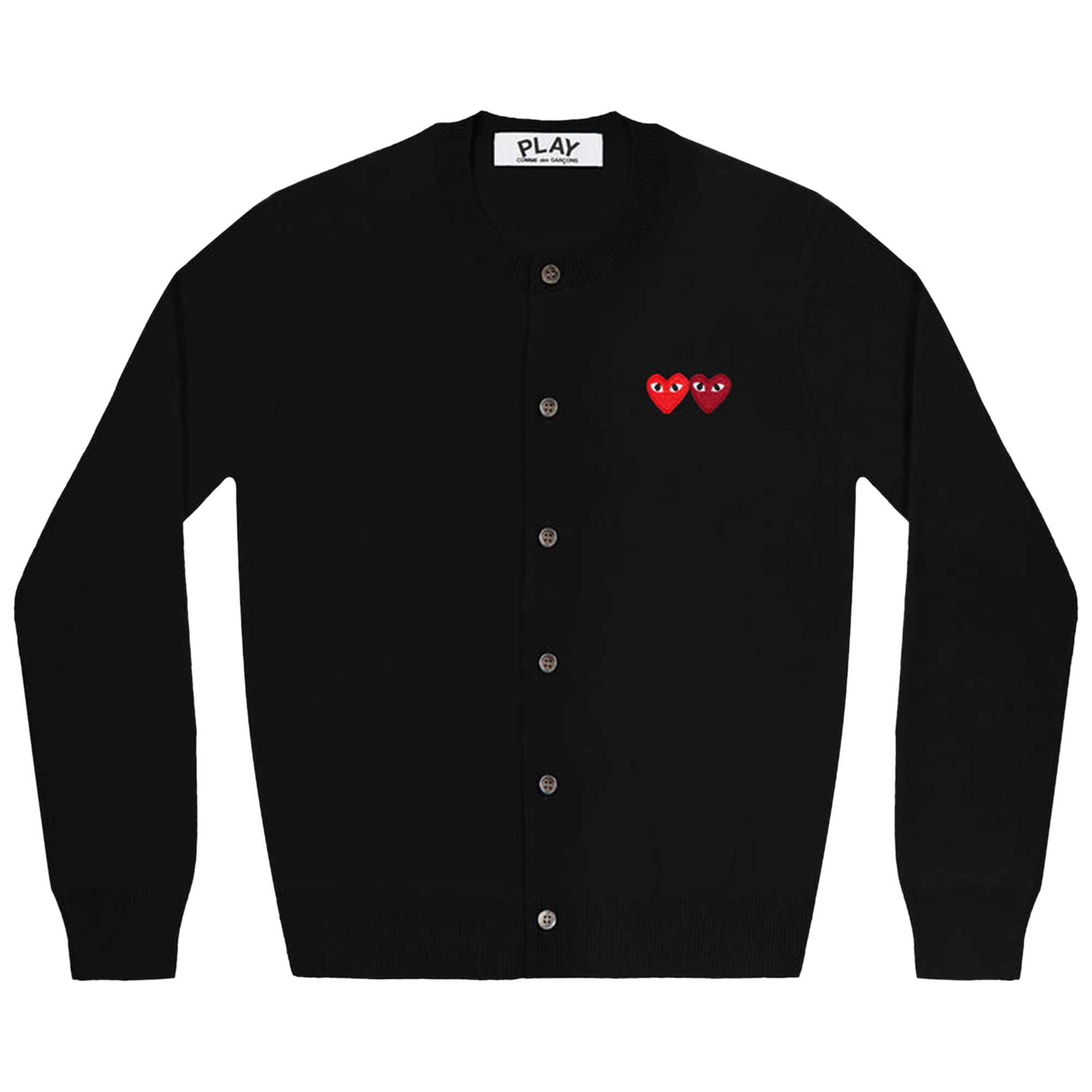 Pre-owned Comme Des Garçons Play Wool Layered Double Heart Cardigan 'black'