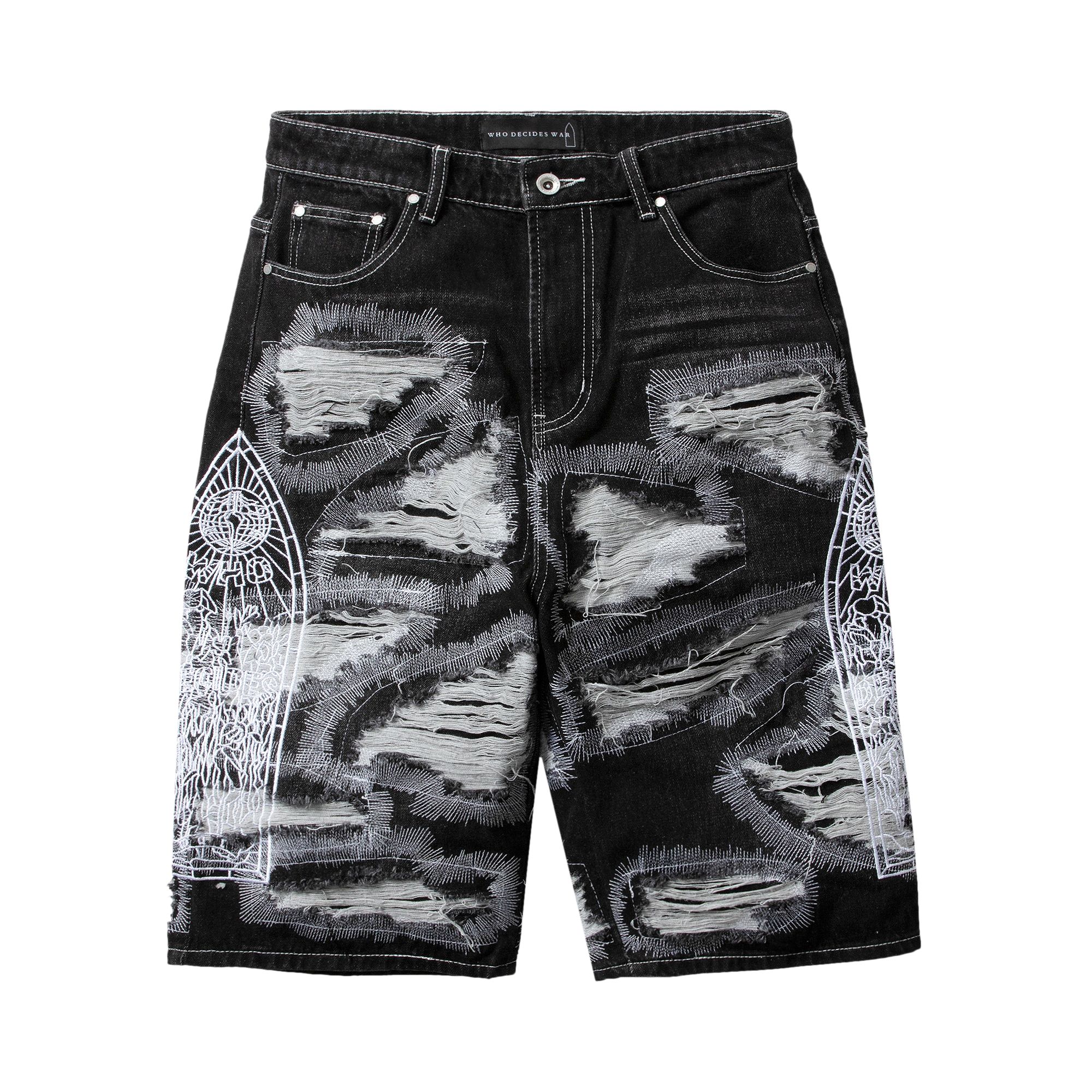 Pre-owned Who Decides War Darning Side Embroidery Shorts 'coal' | Grey | Men's Size 24 In Gray