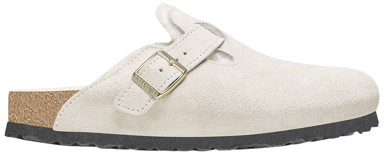 Birkenstock Wmns Boston Shearling Suede Leather Narrow Antique White