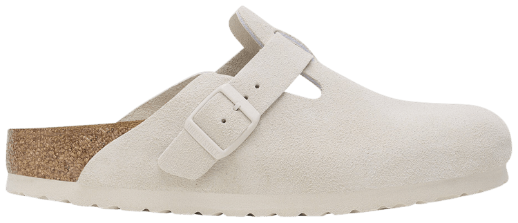 Birkenstock Boston Soft Footbed Suede Leather Narrow Antique White