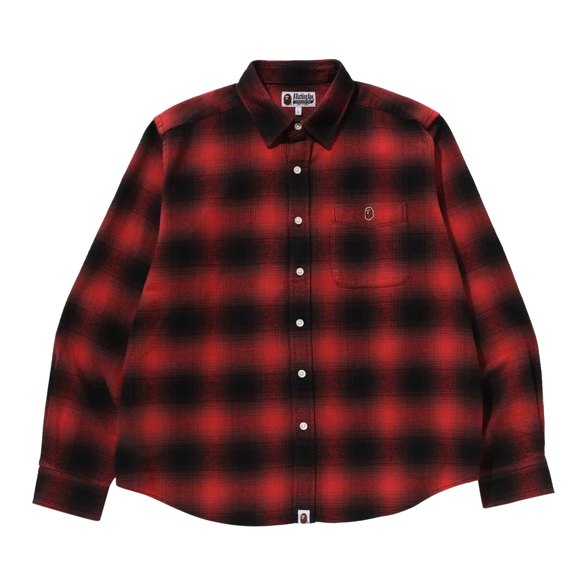 Pre-owned Bape One Point Ombre Check Relaxed Fit Long-sleeve Shirt 'red' | Men's Size M