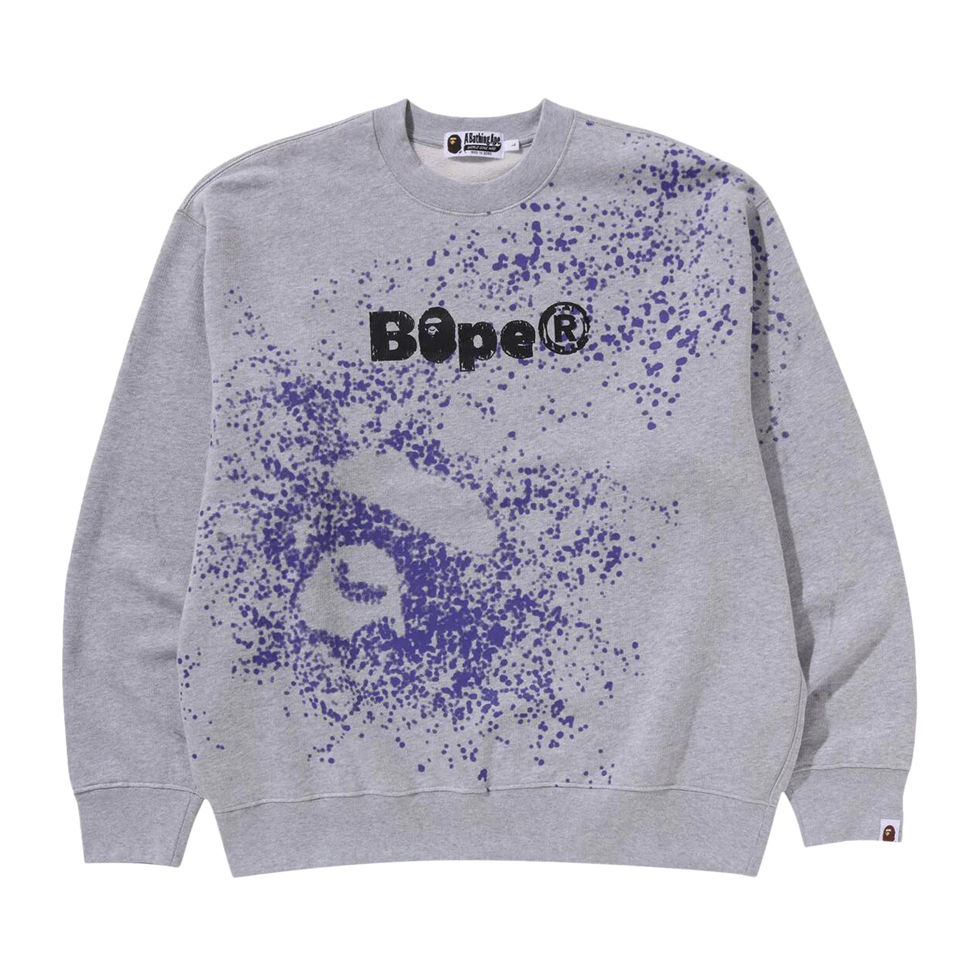 Pre-owned Bape Spray Print Logo Relaxed Fit Crewneck Sweatshirt 'grey' In Gray