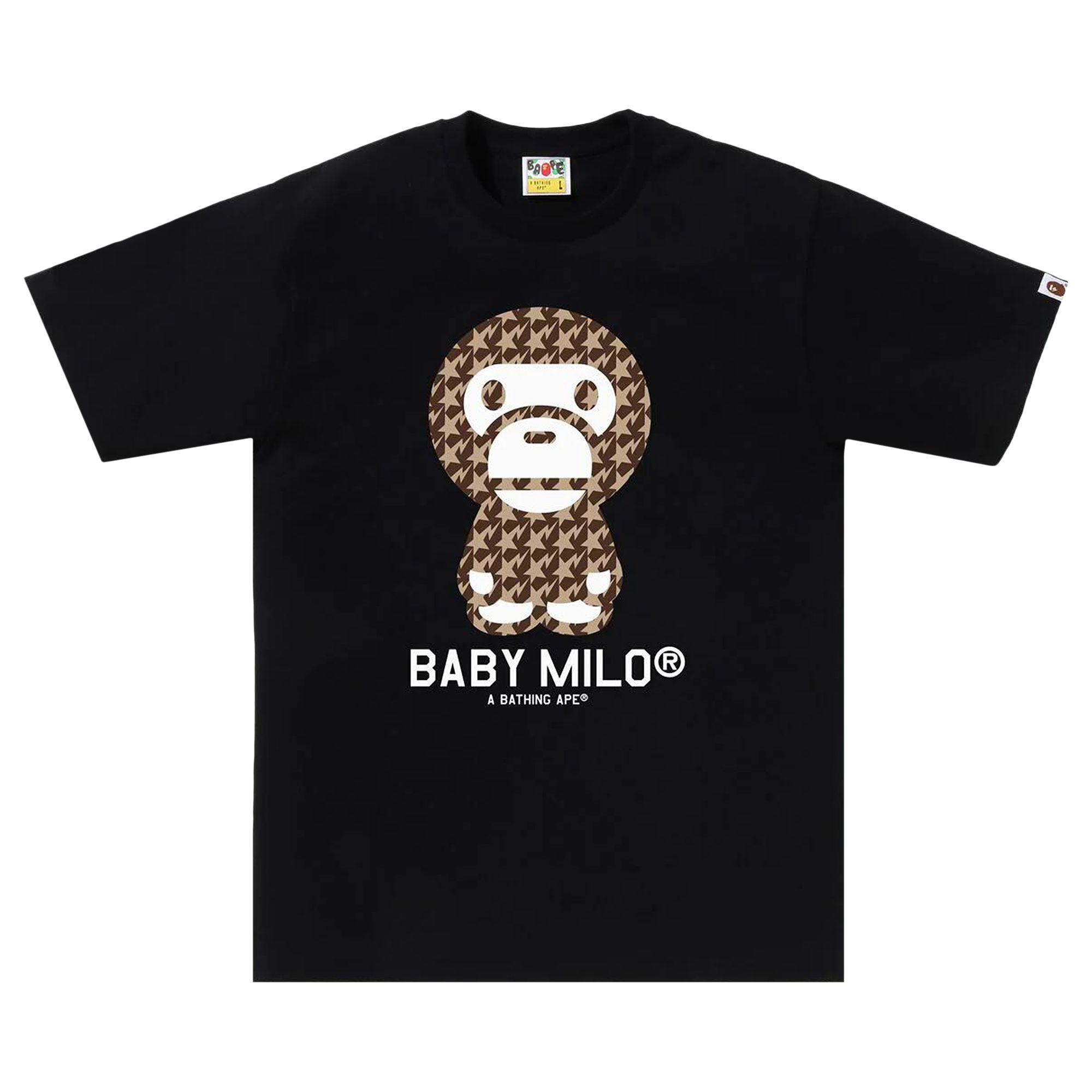 Pre-owned Bape Sta Houndstooth Baby Milo Tee 'black/beige' | Men's Size L