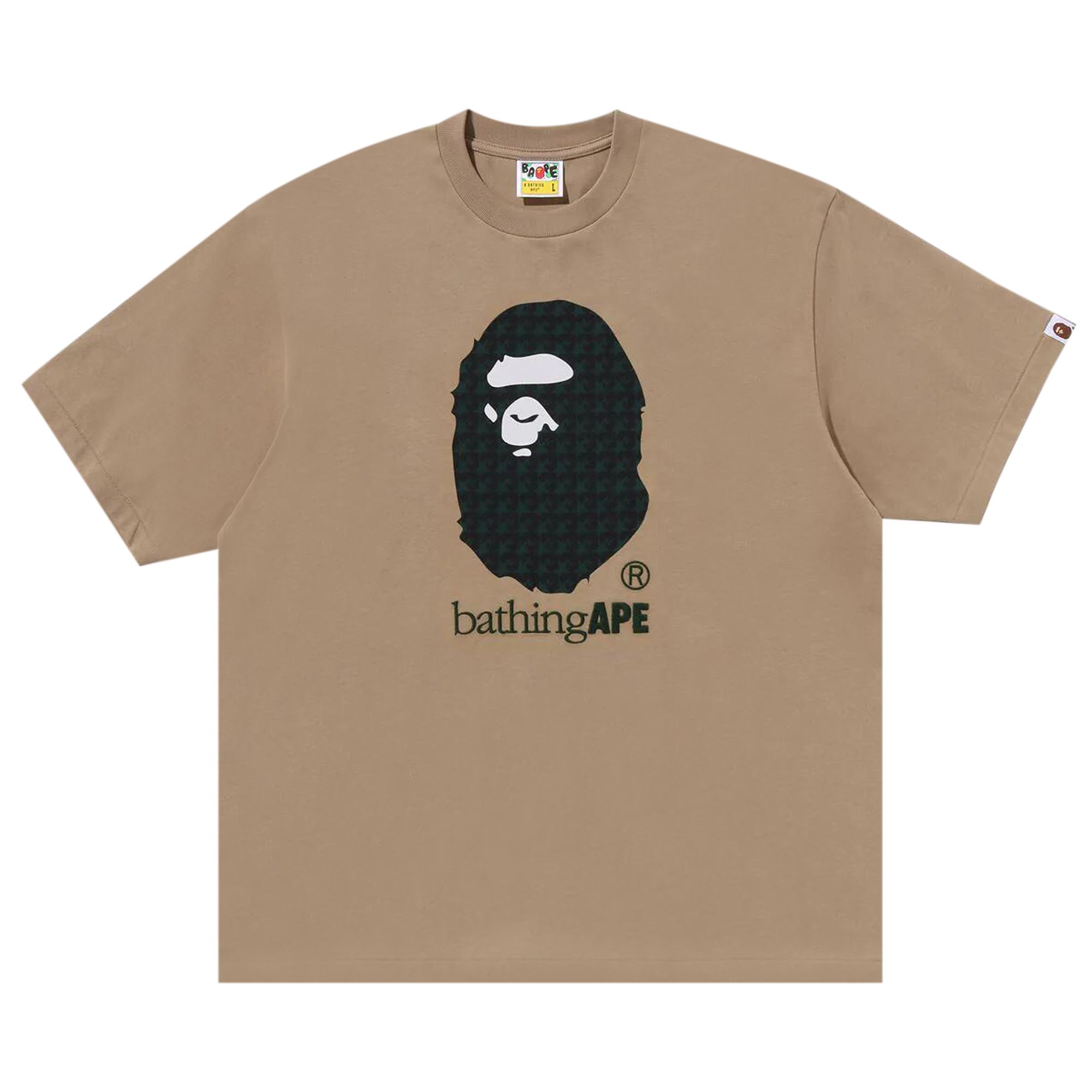Pre-owned Bape Sta Houndstooth By Bathing Ape Relaxed Fit Tee 'beige' | Tan | Men's Size M In Brown
