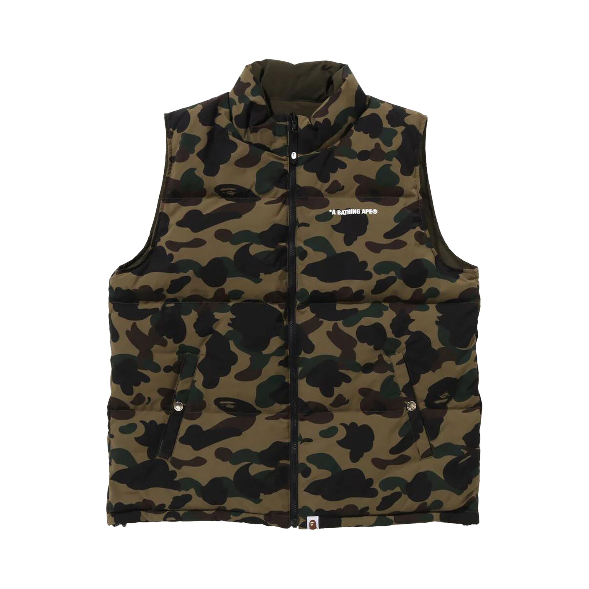 Pre-owned Bape 1st Camo Reversible Down Vest 'green' | Men's Size Xl