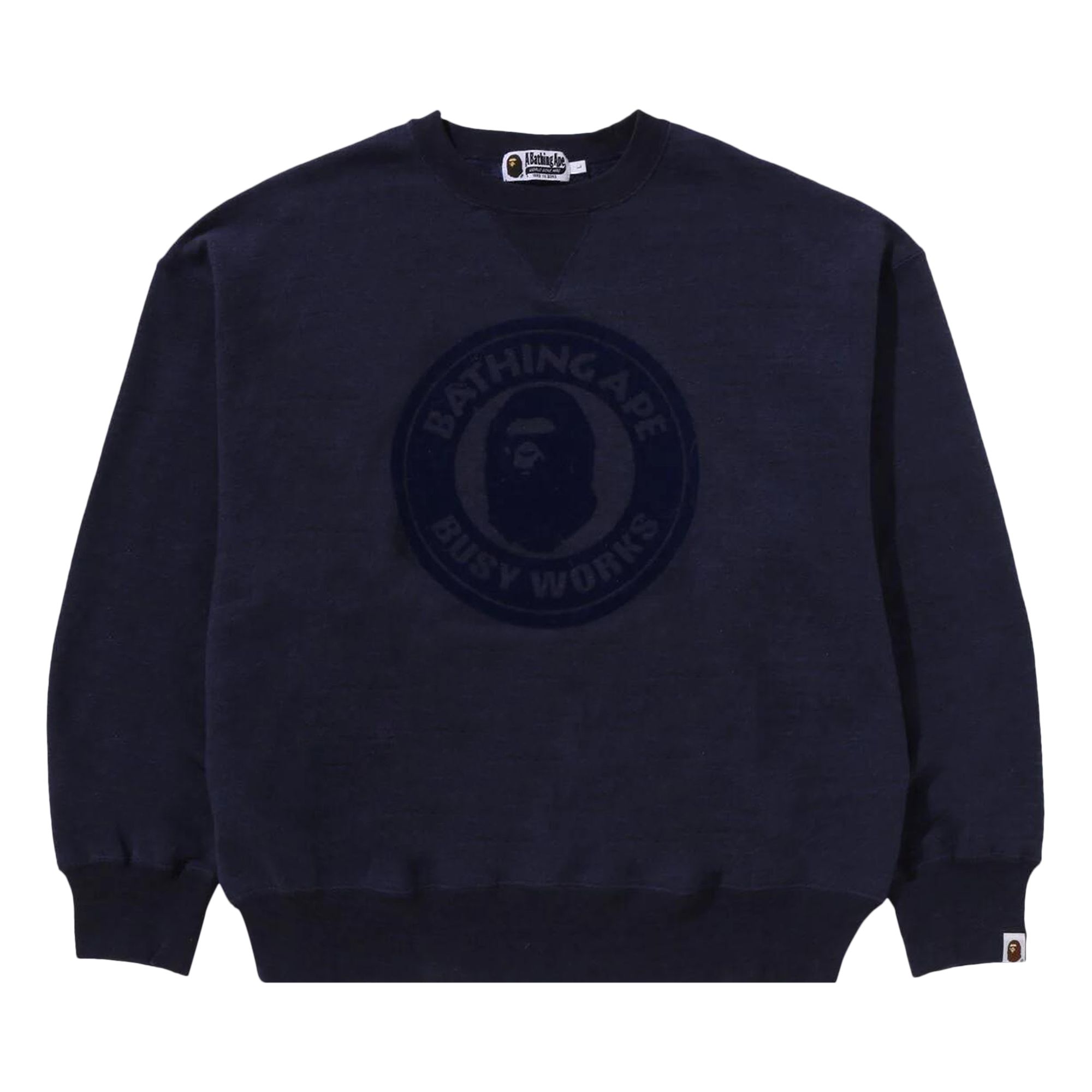 Pre-owned Bape Over Dye Busy Works Relaxed Fit Crewneck Sweatshirt 'navy' | Blue | Men's Size M