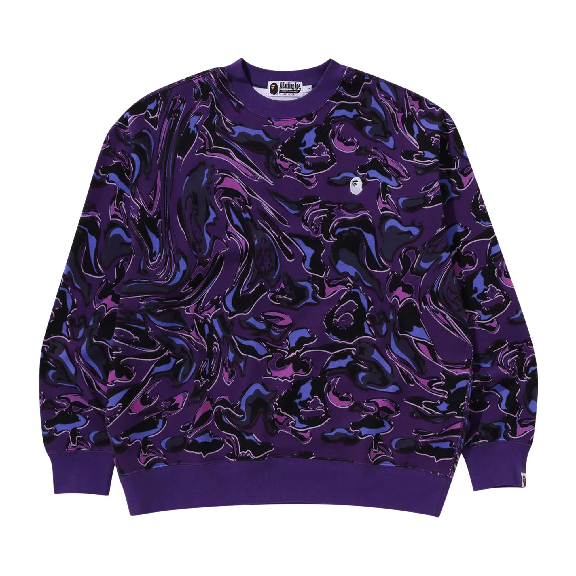 Pre-owned Bape Marbling Camo Logo Relaxed Fit Crewneck Sweatshirt 'purple'