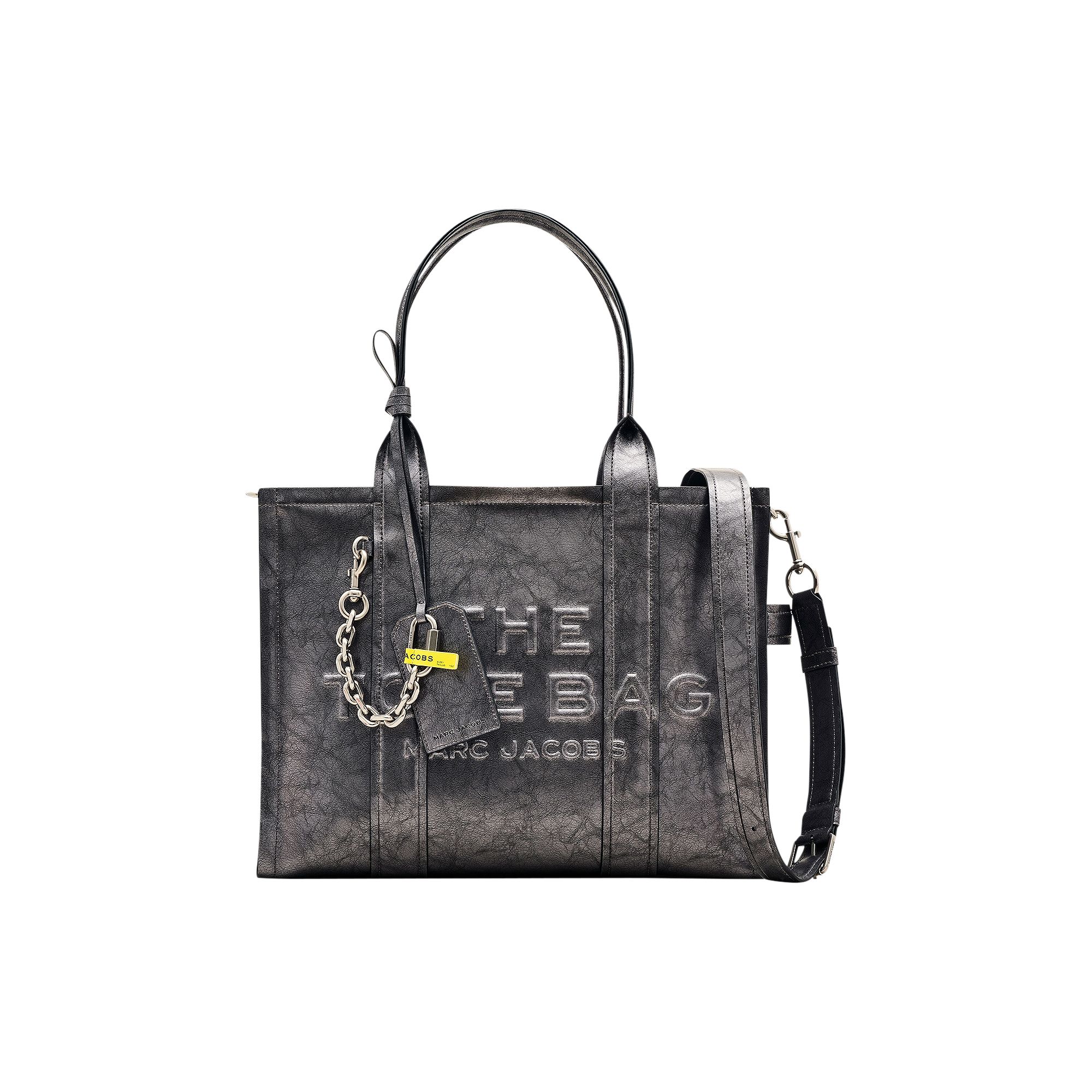 Pre-owned Marc Jacobs The Large Metallic Distressed Leather Tote Bag 'dark Grey' | Women's Size Onesize In Gray