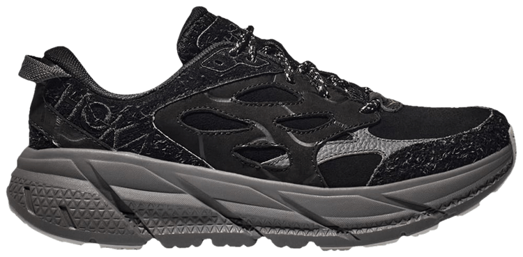 HOKA Clifton L Suede Elite Terrain System   Black Satellite Grey