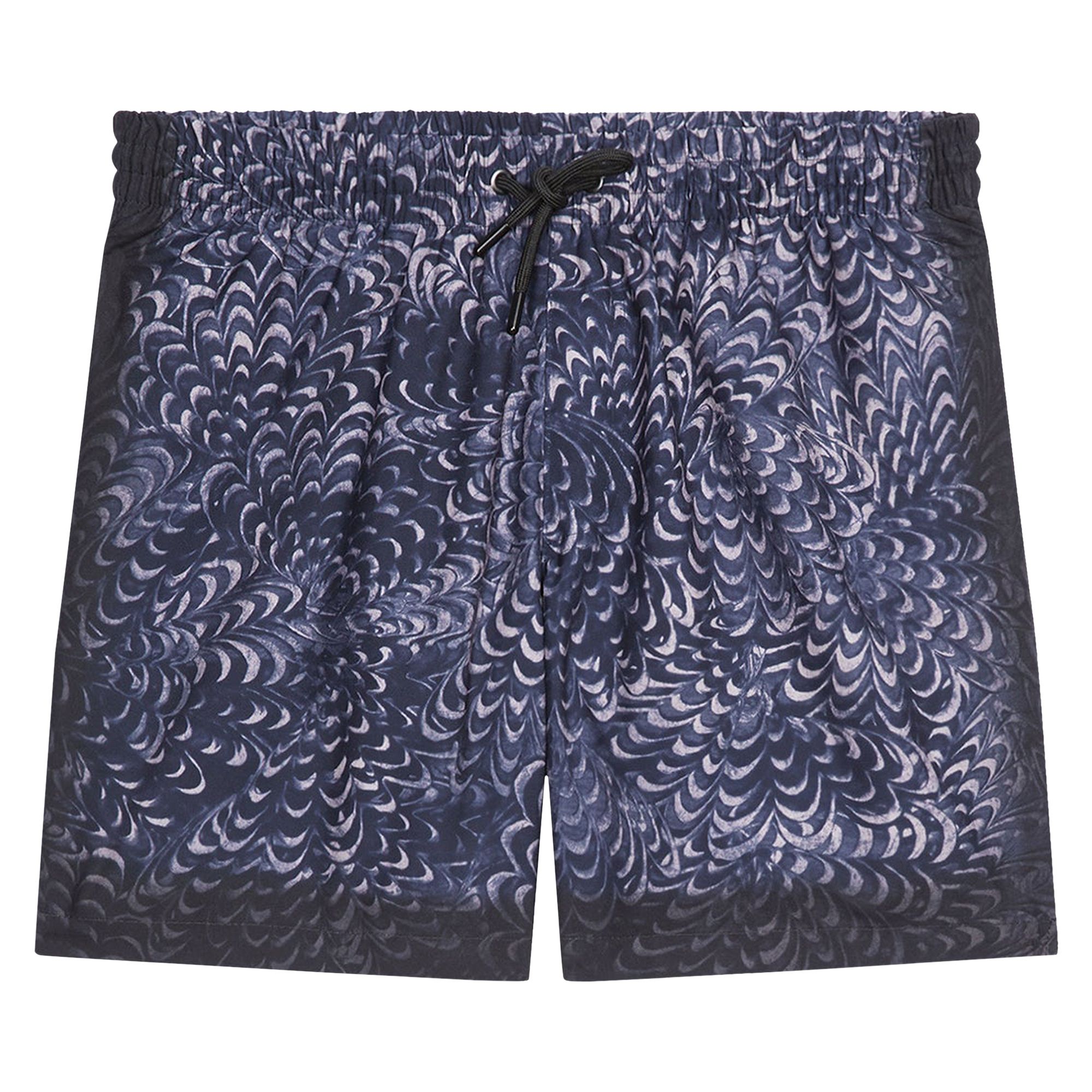 Pre-owned Dries Van Noten Printed Swim Short 'navy' | Blue | Men's Size L