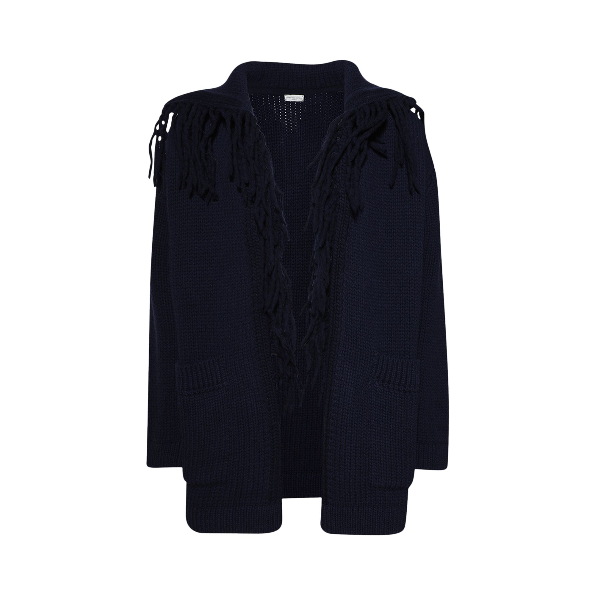 Pre-owned Dries Van Noten Fringed Cardigan 'marine' | Blue | Men's Size Xl