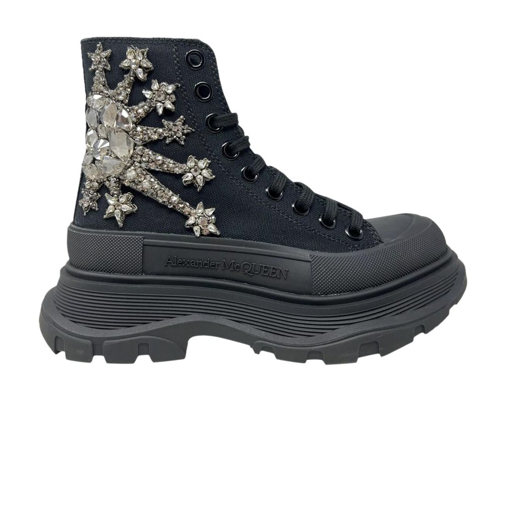 Pre-owned Alexander Mcqueen Wmns Embellished Tread Slick Boot 'black Silver' | Women's Size