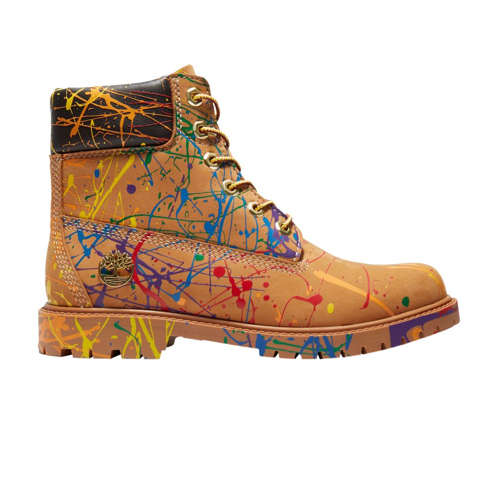 Pre-owned Timberland Wmns 6 Inch Premium Boot 'wheat Paint Splatter' | Tan | Women's Size 7.5