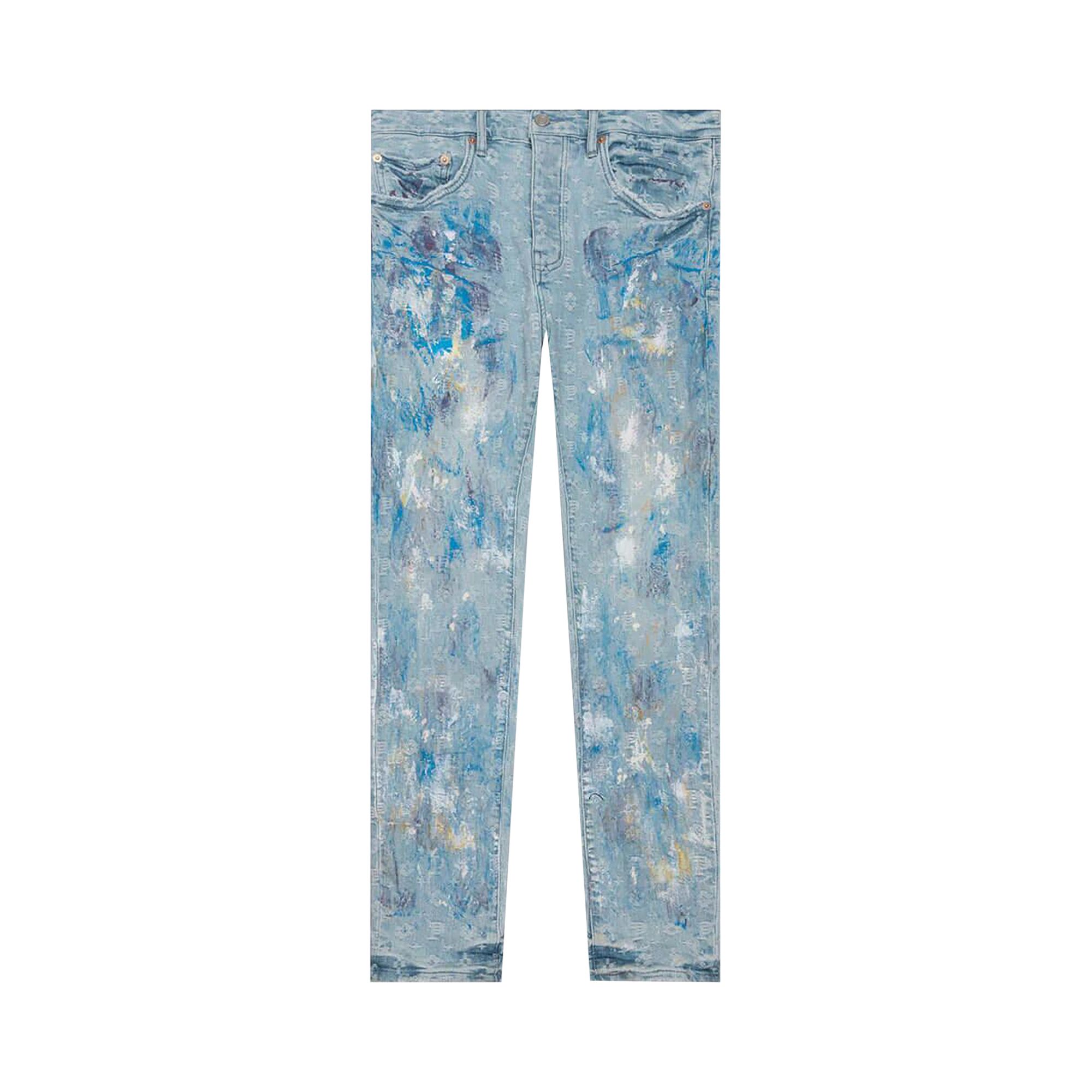 Pre-owned Purple Brand Paint Over Jacquard Skinny Jeans 'light Bleach' | Blue | Men's Size 38