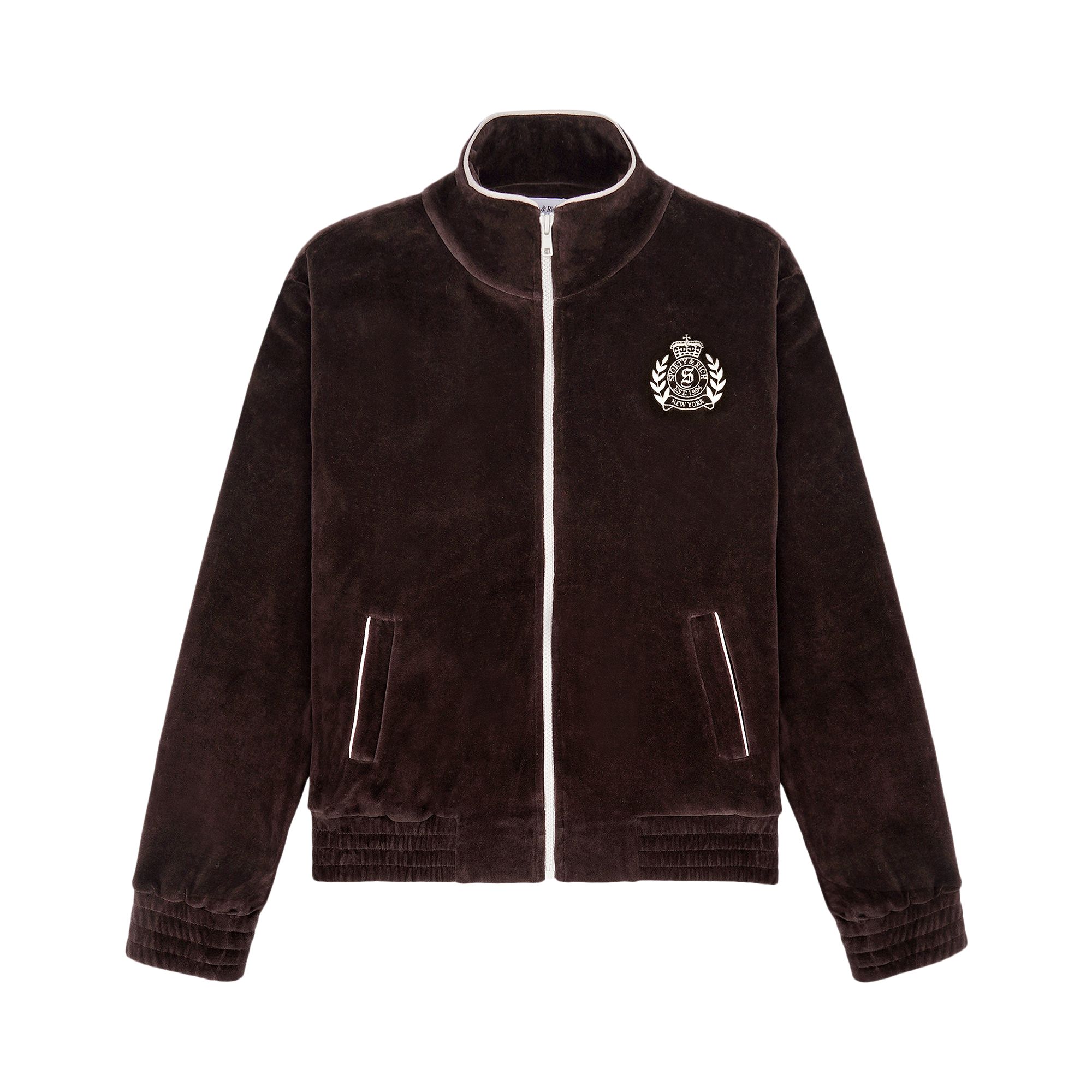 Pre-owned Sporty And Rich Sporty & Rich Ny Crest Velour Track Jacket 'chocolate' | Brown | Women's Size Xl