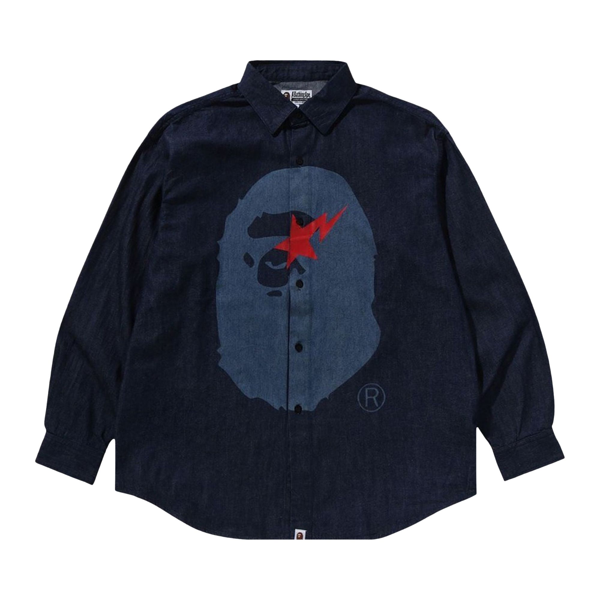 Pre-owned Bape Sta Ape Head Relaxed Fit Denim Long-sleeve Shirt 'blue/indigo' | Men's Size M