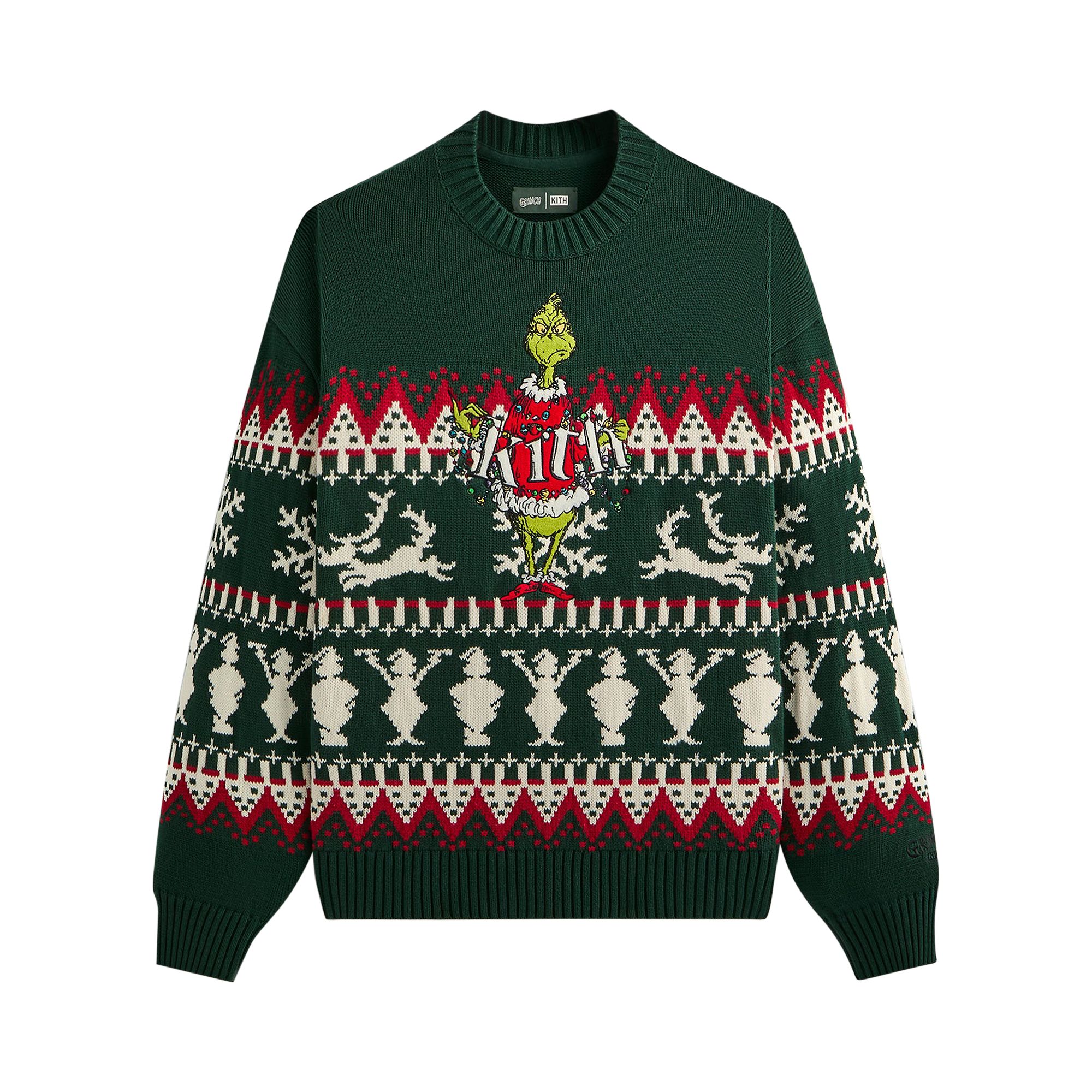 Pre-owned Kith X The Grinch Fair Isle Lewis Crewneck Sweater 'stadium' | Green | Men's Size L