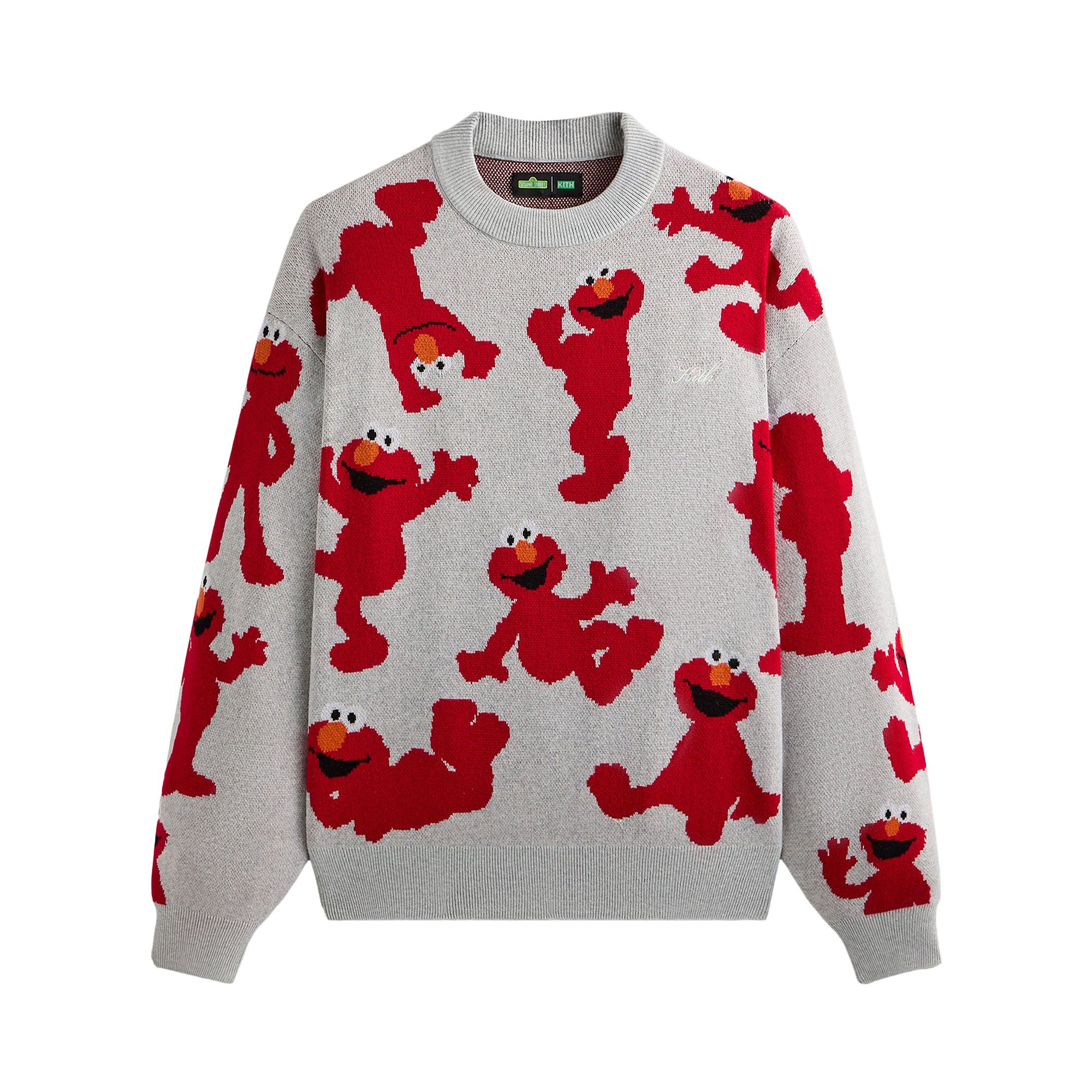 Pre-owned Kith X Sesame Street Elmo Intarsia Crewneck Sweater 'light Heather Grey' | Men's Size Xl