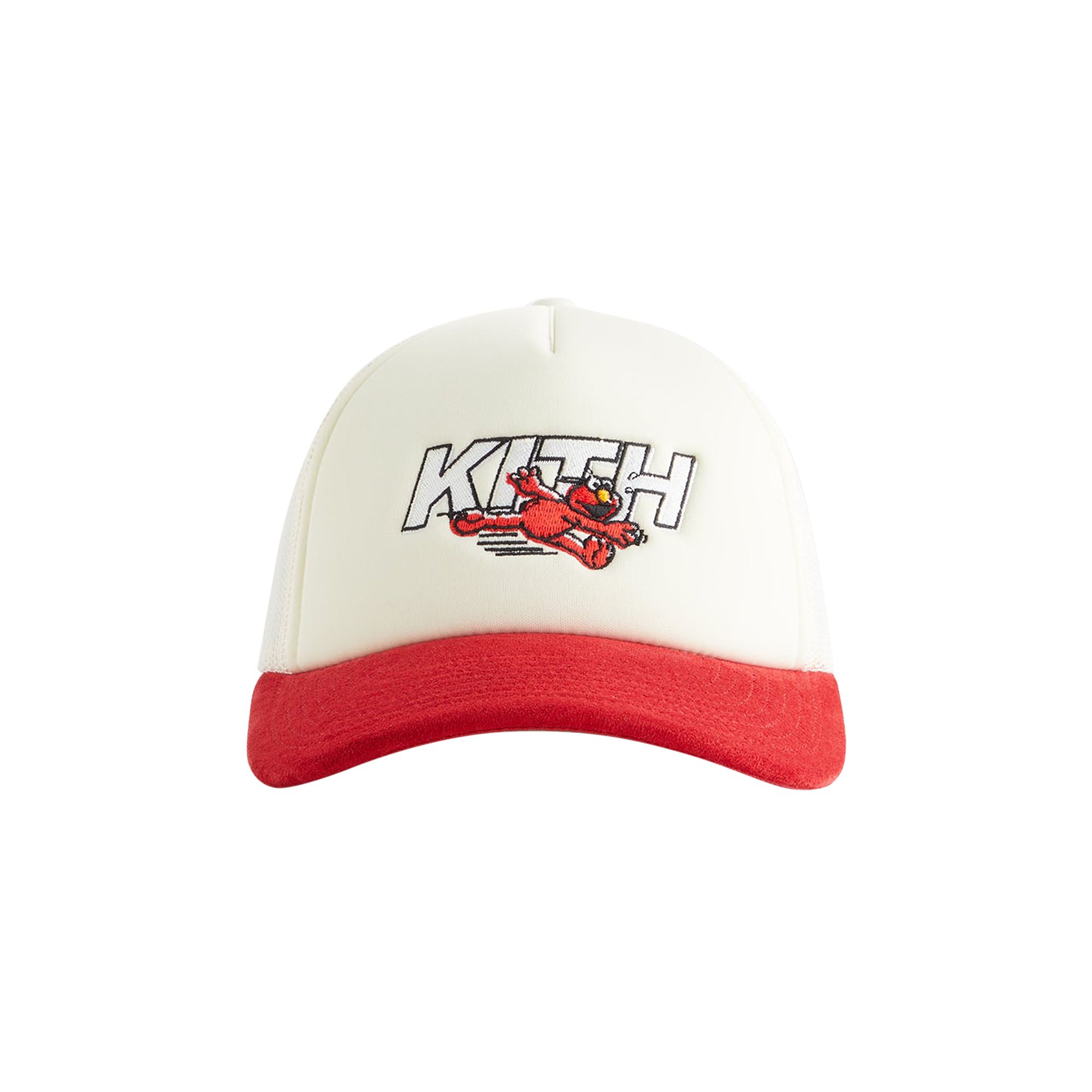 Pre-owned Kith Kids X Sesame Street Elmo Trucker Hat 'sandrift' | Cream | Kid's Size Onesize