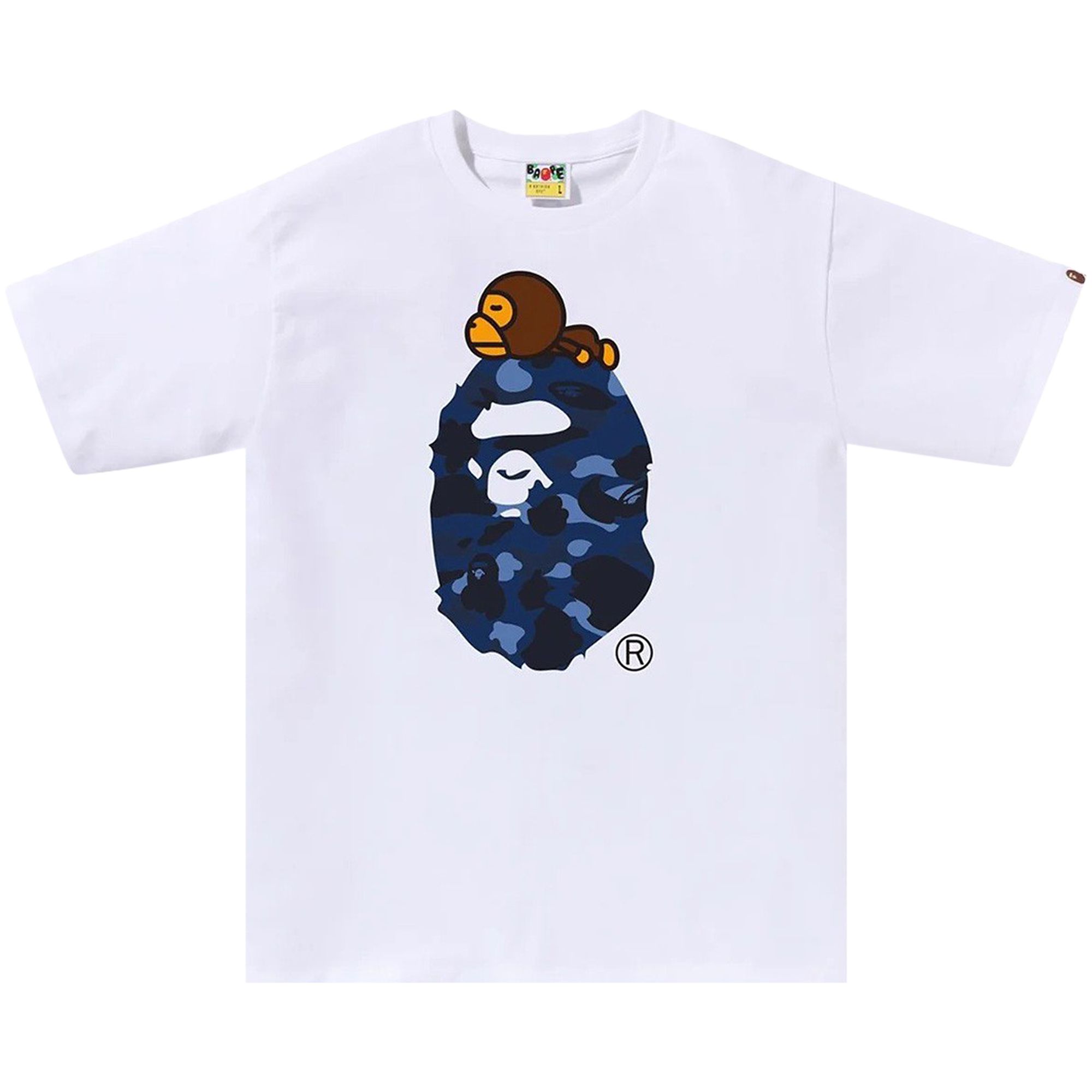 Pre-owned Bape Color Camo Milo On Big Ape Tee 'white/navy' | Men's Size Xxl