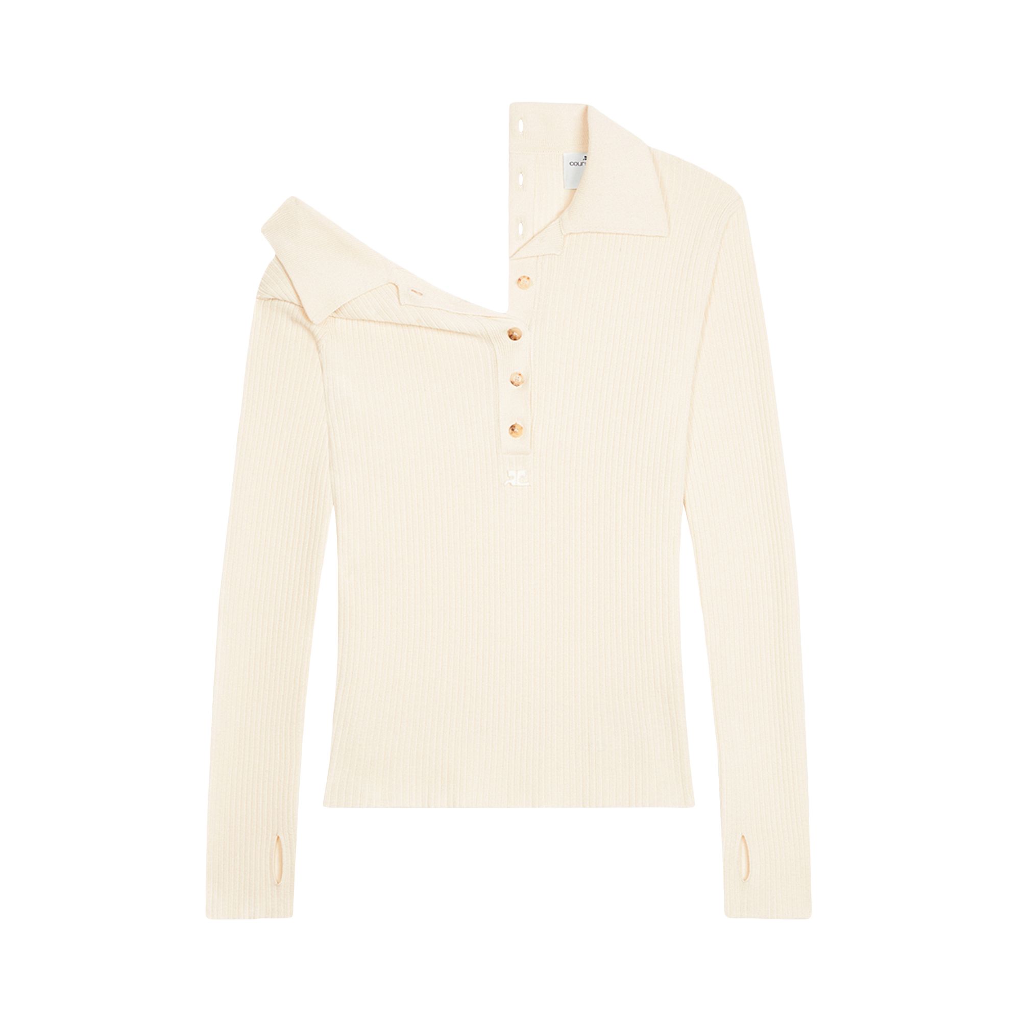Pre-owned Courrèges Multi-buttons Light Wool Polo 'ivory' | White | Women's Size S