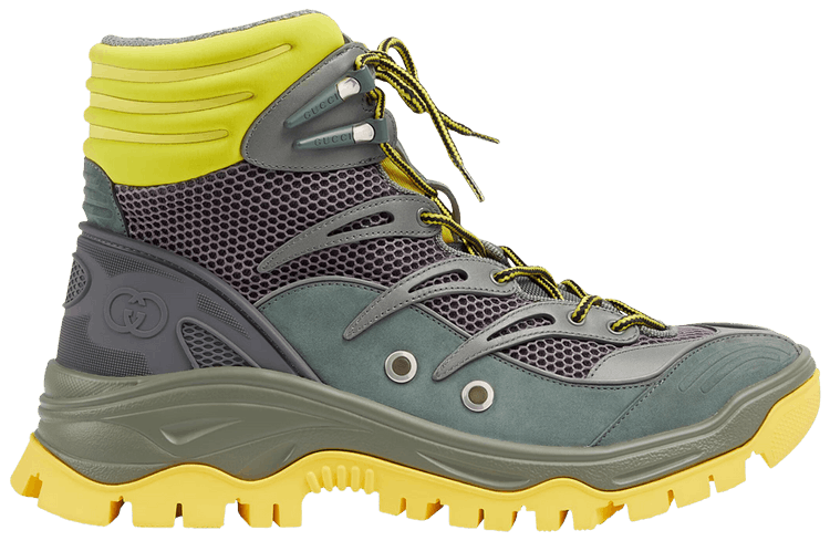 Gucci Lace Up Boot Grey Dark Green Yellow
