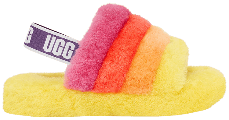 UGG Fluff Yeah Slide Kids Yellow Rainbow