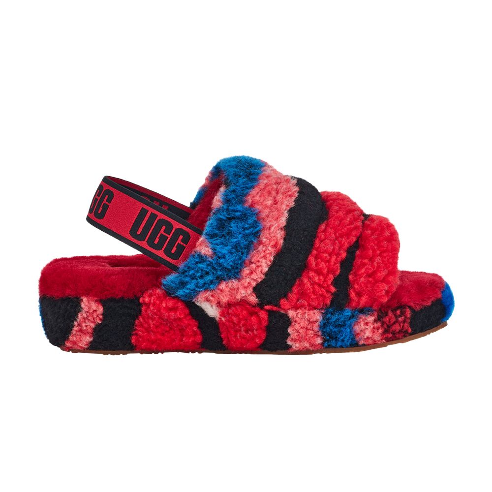 Pre-owned Ugg Wmns Fluff Yeah Slide 'cali Collage - Red' | Women's Size 8