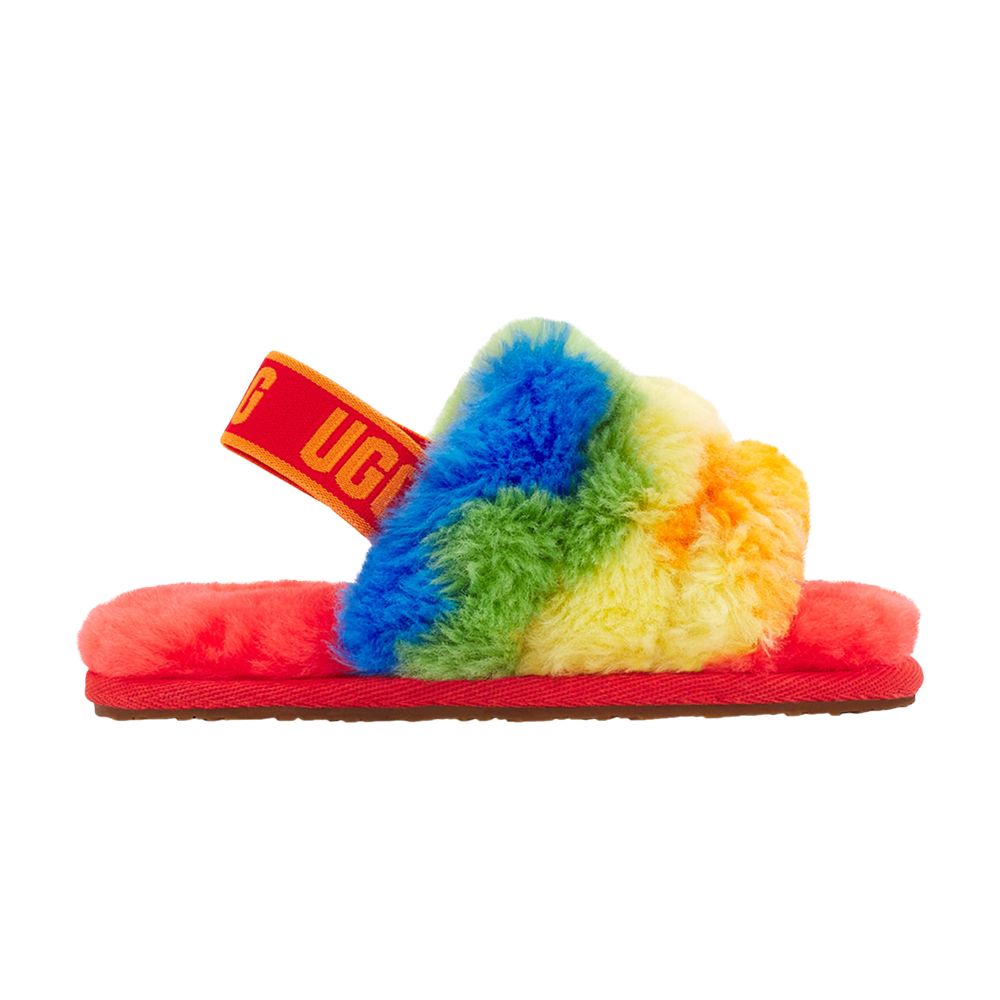 Pre-owned Ugg Fluff Yeah Slide Toddler 'cali Collage - Rainbow Stripes' | Multi-color | Infant Size 6