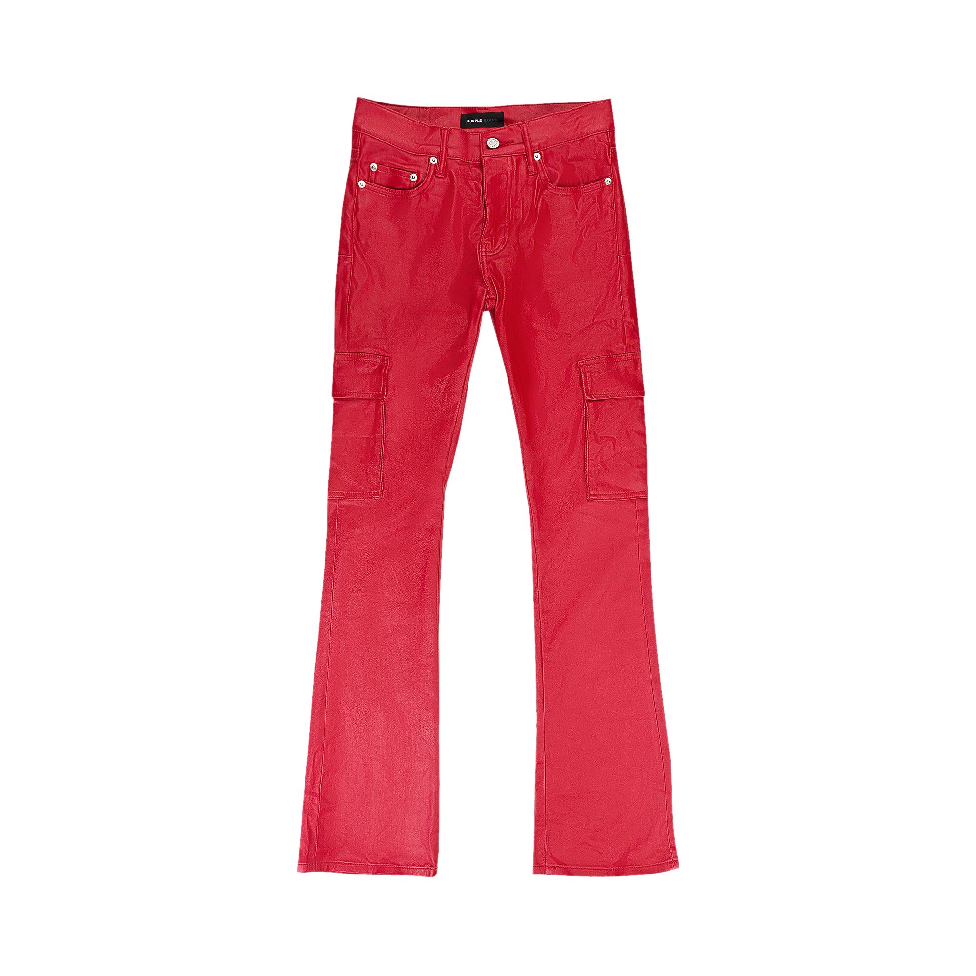 PURPLE BRAND PURPLE BRAND PATENT FILM CARGO FLARE SKINNY JEANS 'RED' | MEN'S SIZE 29