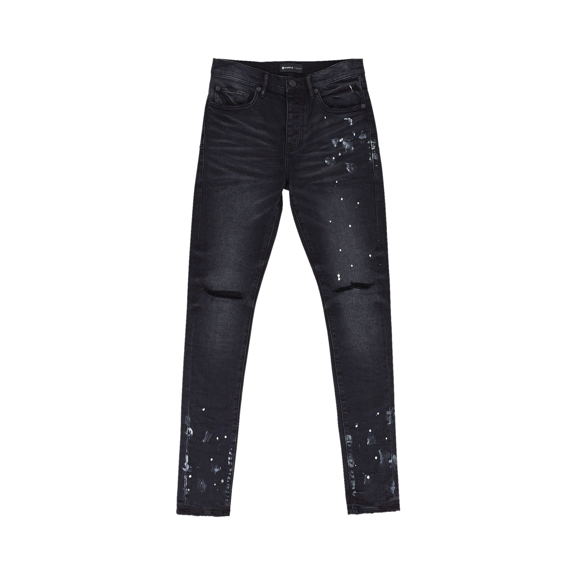 Pre-owned Purple Brand Resin Knee Slit Skinny Jeans 'black' | Men's Size 28