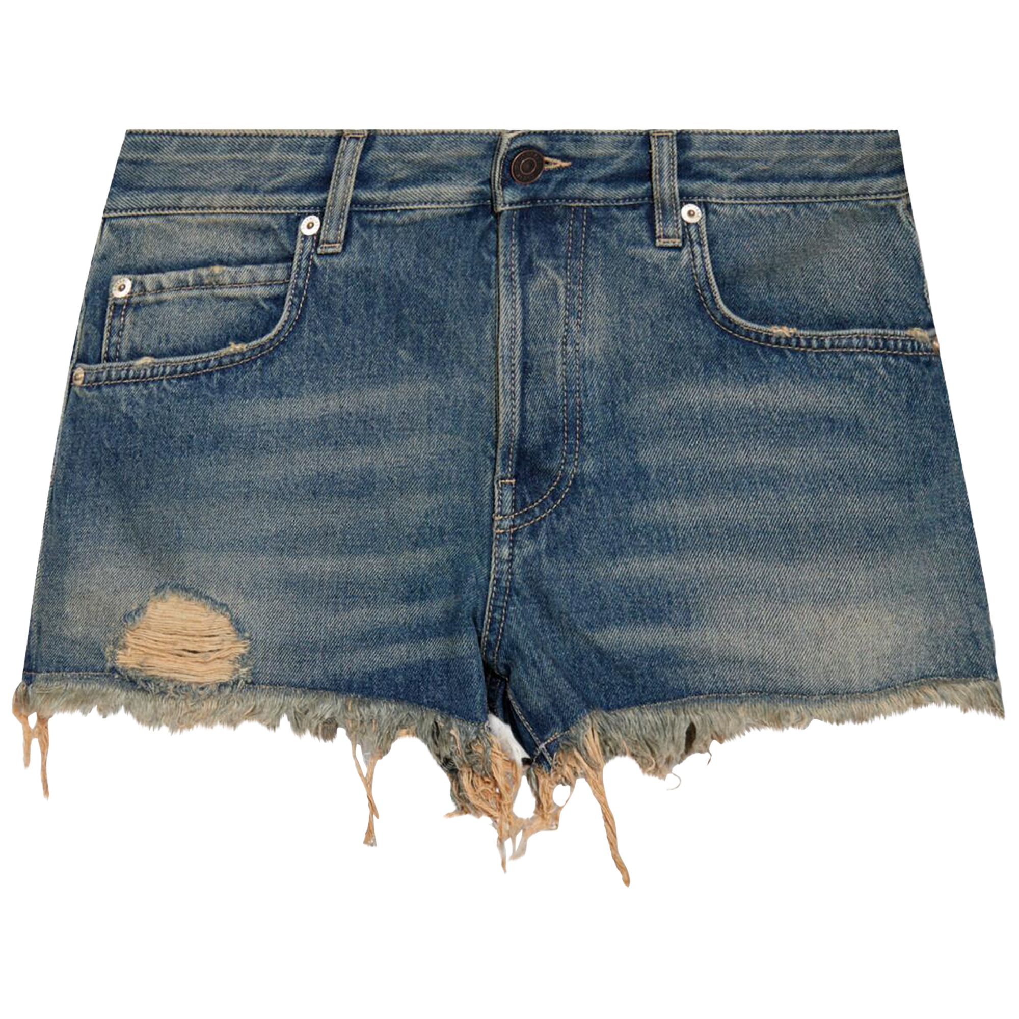 Pre-owned Balenciaga Logo Frayed Denim Shorts 'blue Rust' | Women's Size 26