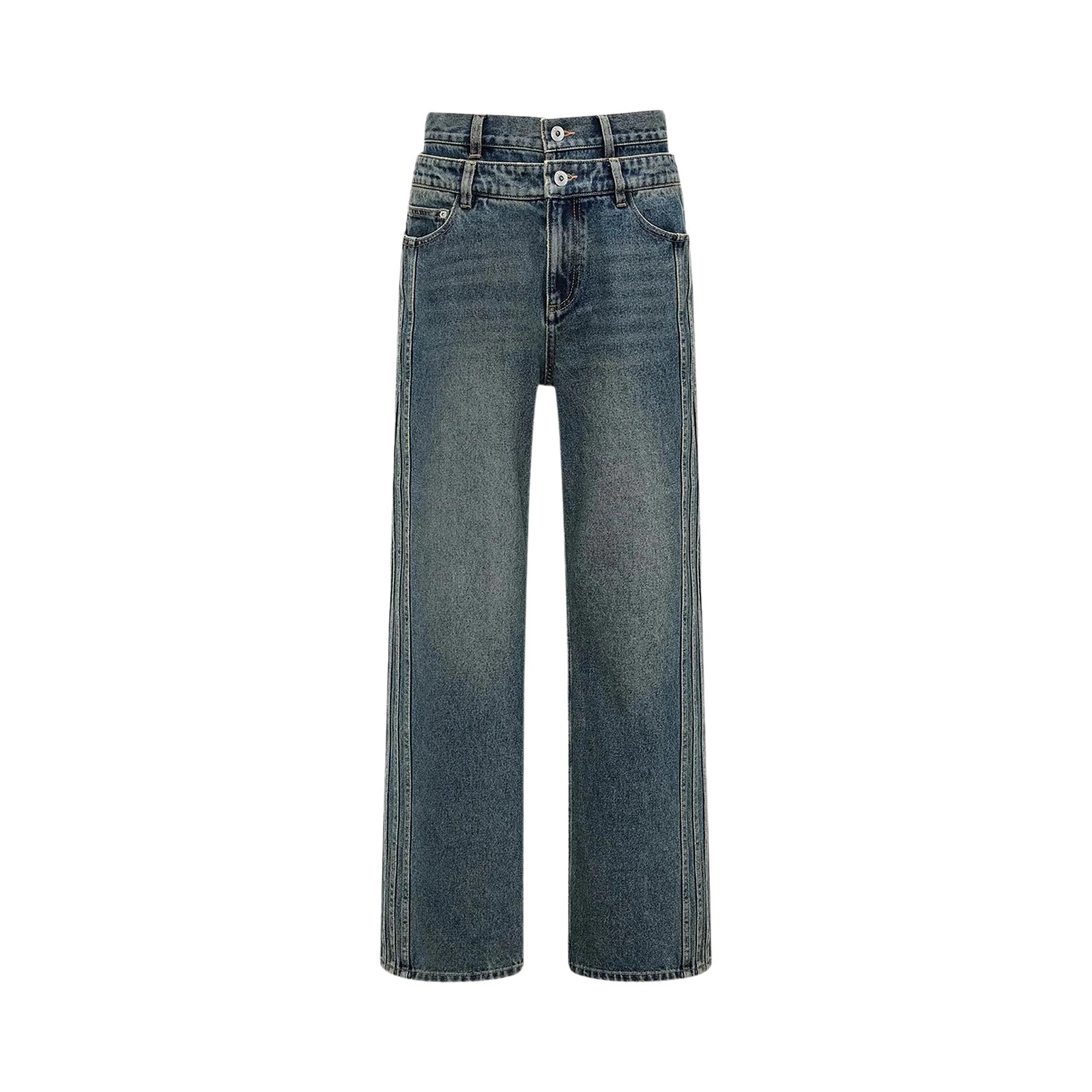 Pre-owned Feng Chen Wang Denim Seaming Double Waist Pants 'blue' | Men's Size S