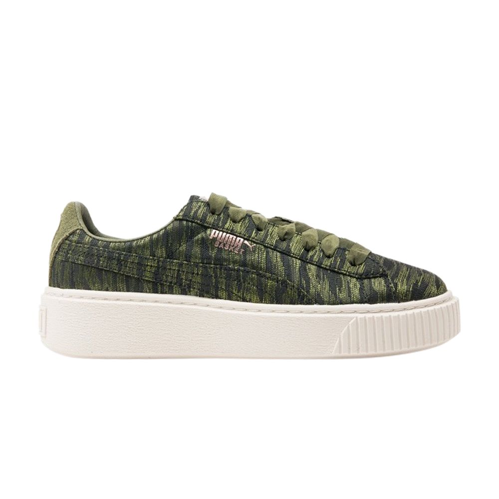 Pre-owned Puma Wmns Basket Platform 'velvet Rope - Olive Night' | Green | Women's Size 7