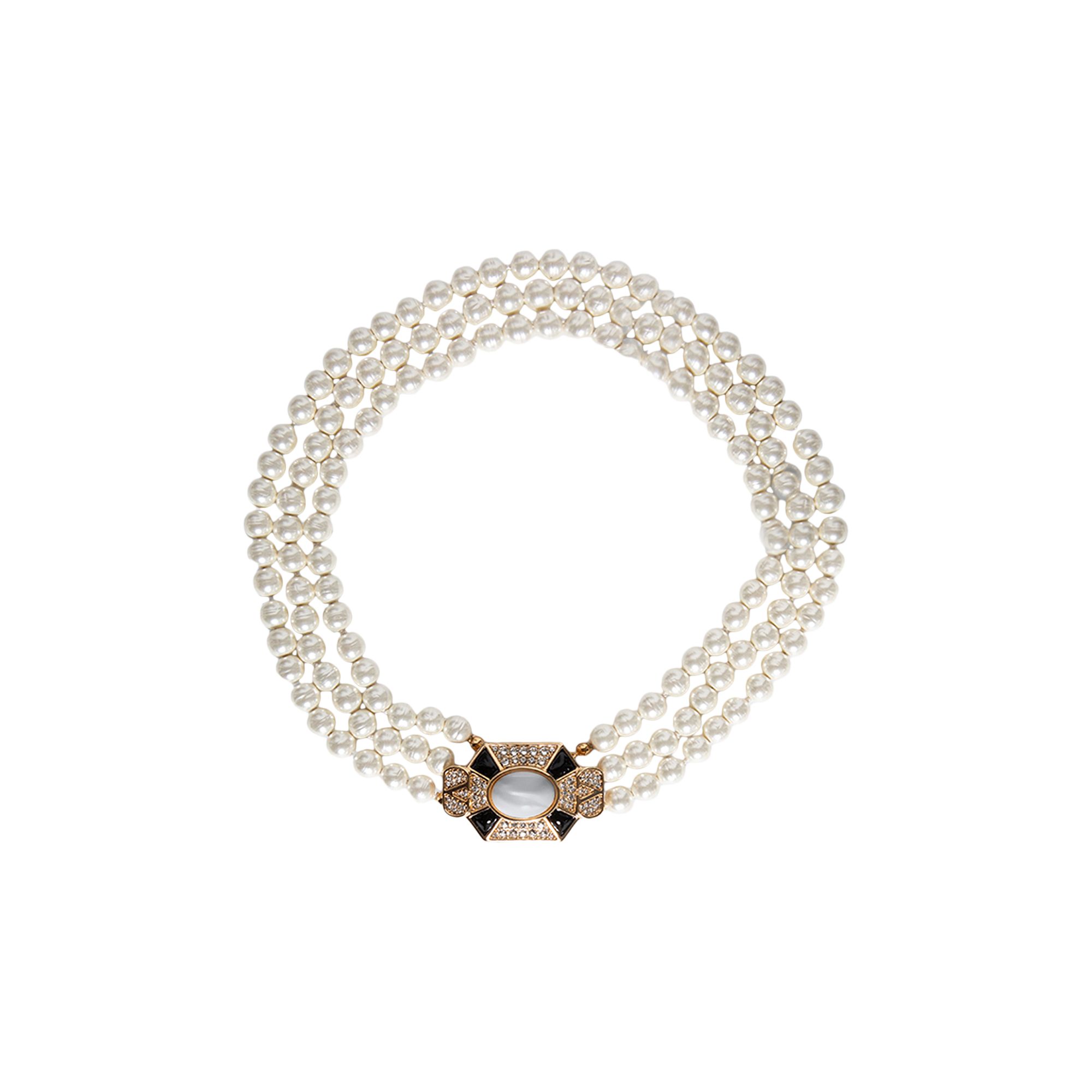 Pre-owned Valentino Garavani Valentino Fleur Lumineuse Necklace 'oro/black/crystal/cream' | White | Women's Size Onesize