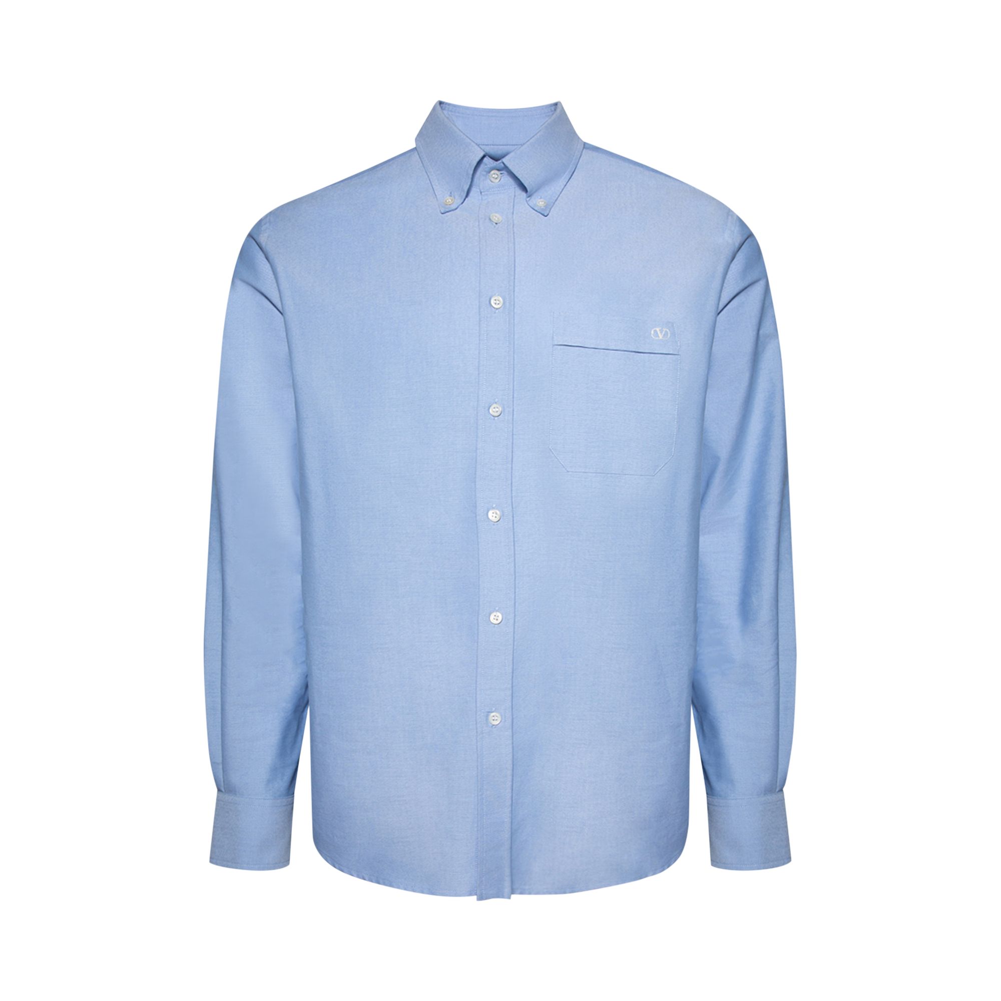 Pre-owned Valentino Logo Embroidered Long-sleeve Shirt 'celeste' | Blue | Men's Size 43