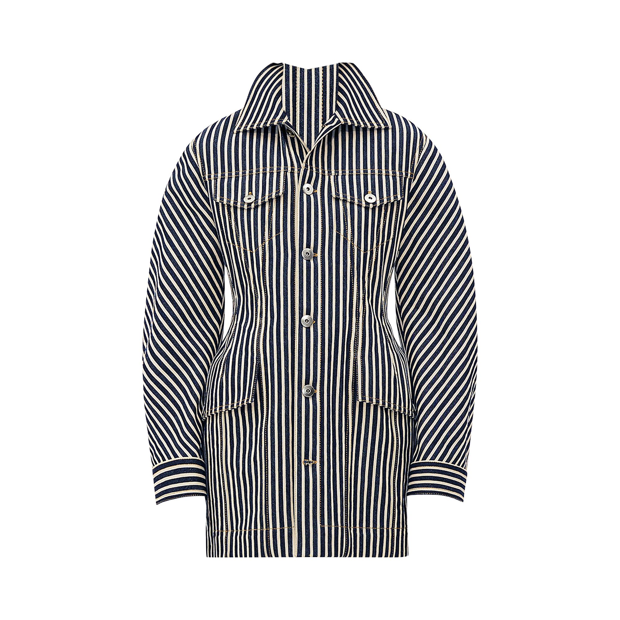 Pre-owned Bottega Veneta Button Up Jacket 'navy/ecru' | Blue | Women's Size 40