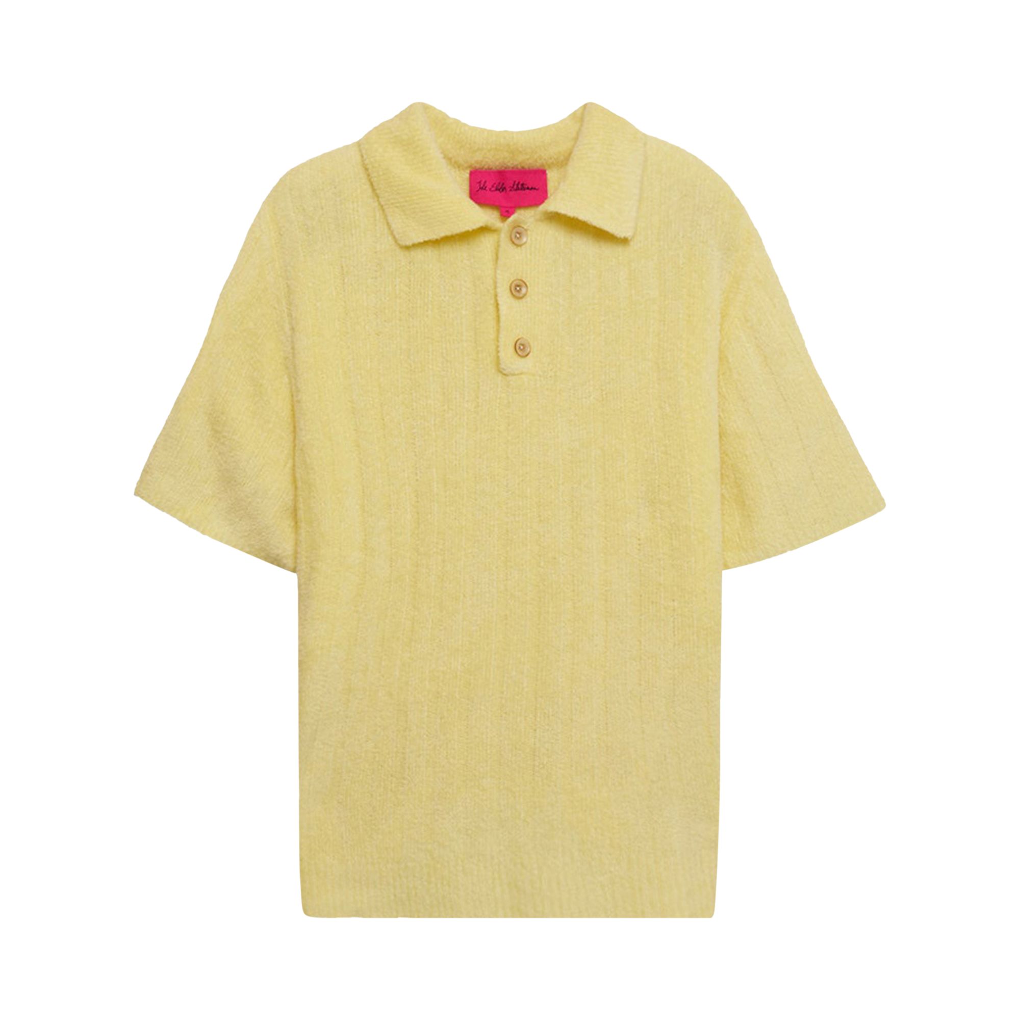 Pre-owned The Elder Statesman Chenille Rib Short-sleeve Polo 'butter' | Yellow | Men's Size L