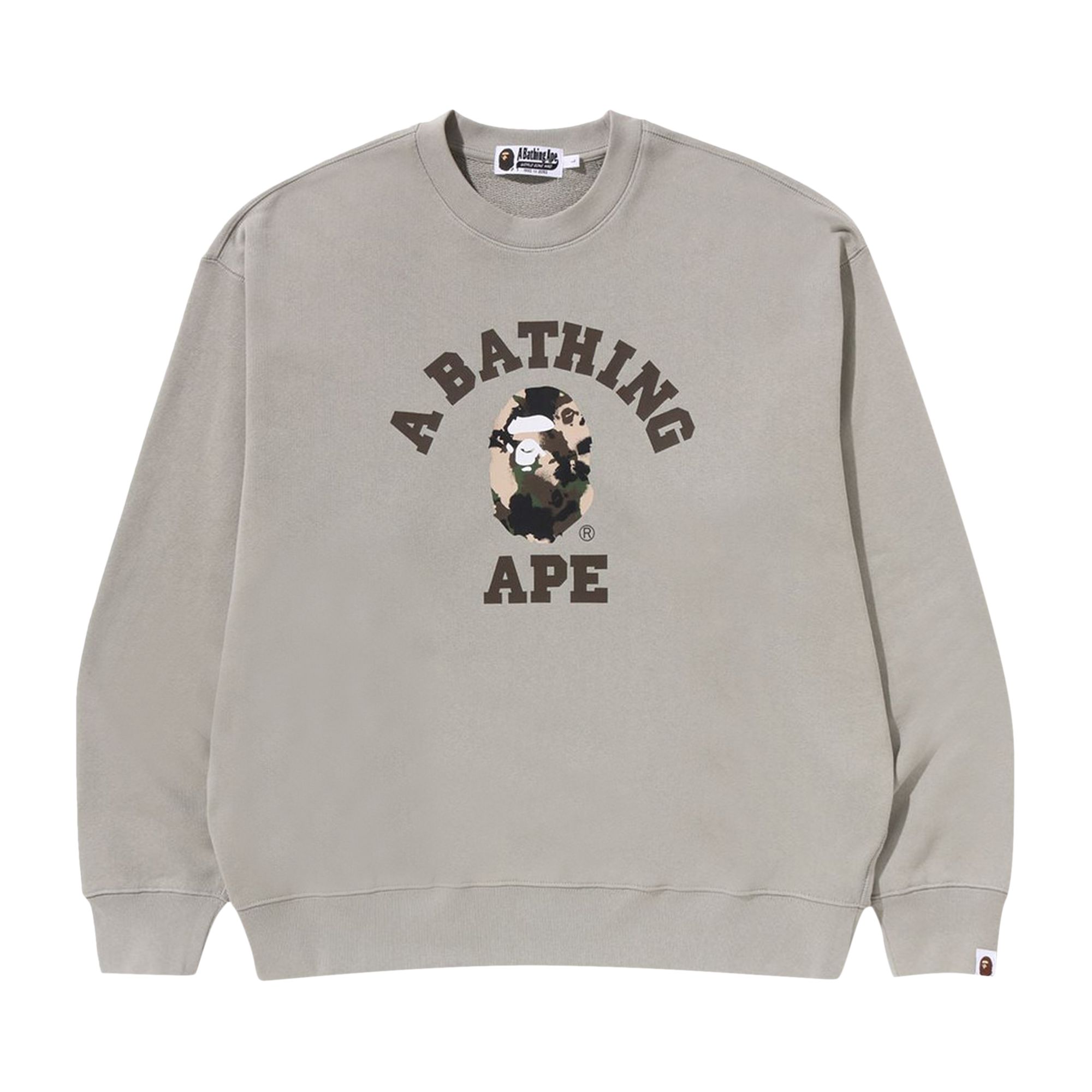 Pre-owned Bape Map Camo College Relax Fit Crewneck Sweatshirt 'olive Drab' | Green | Men's Size L