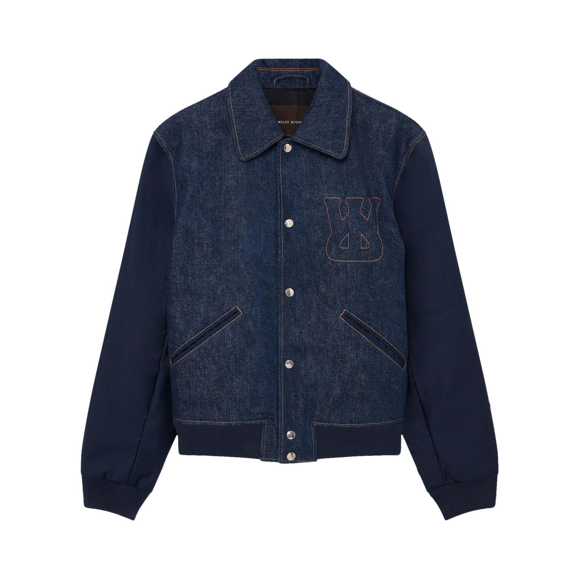 Pre-owned Wales Bonner Echo Denim Varsity Jacket 'denim Indigo' | Blue | Men's Size 48