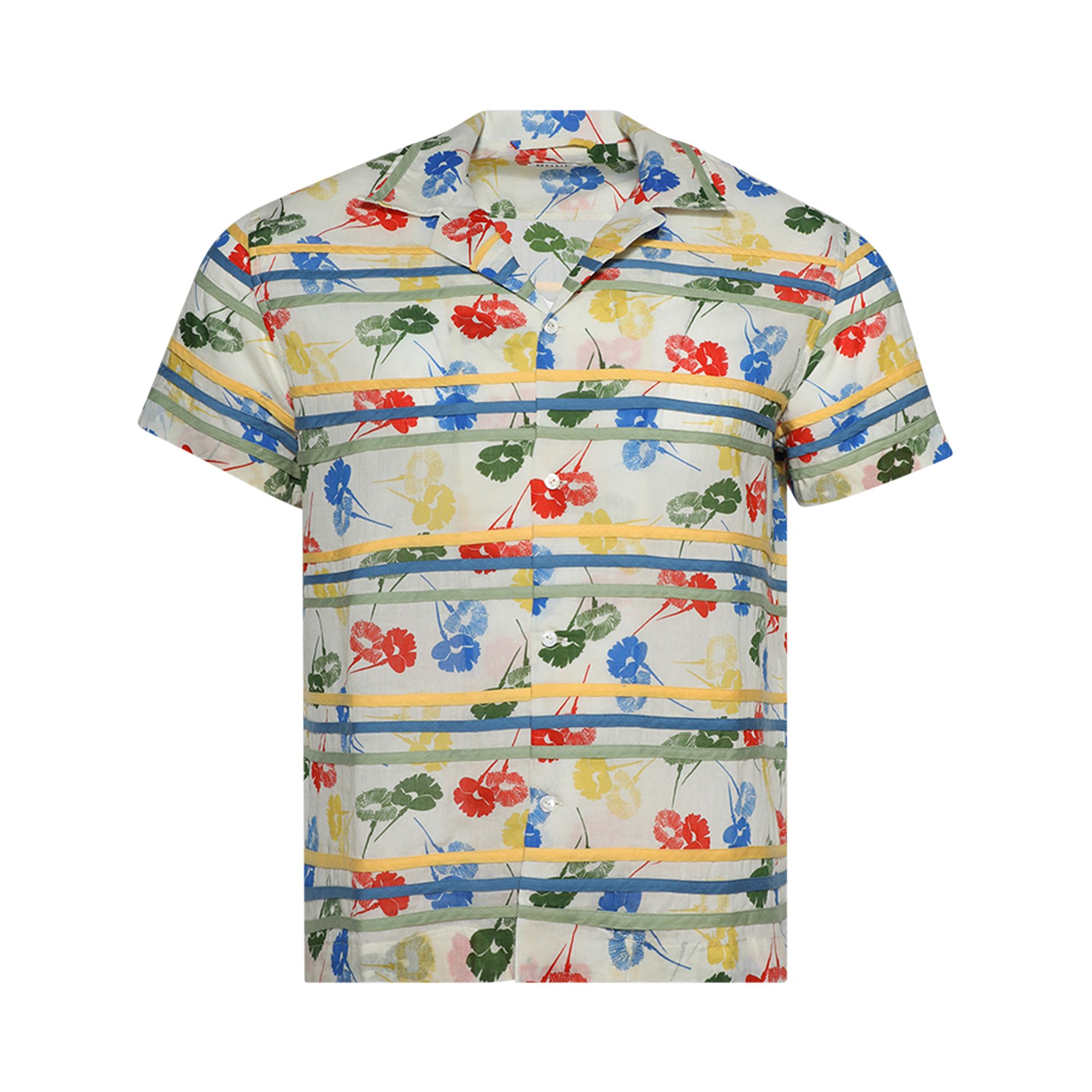 Pre-owned Bode Flower Stamp Short-sleeve Shirt 'white/multicolor' | Men's Size Xxl