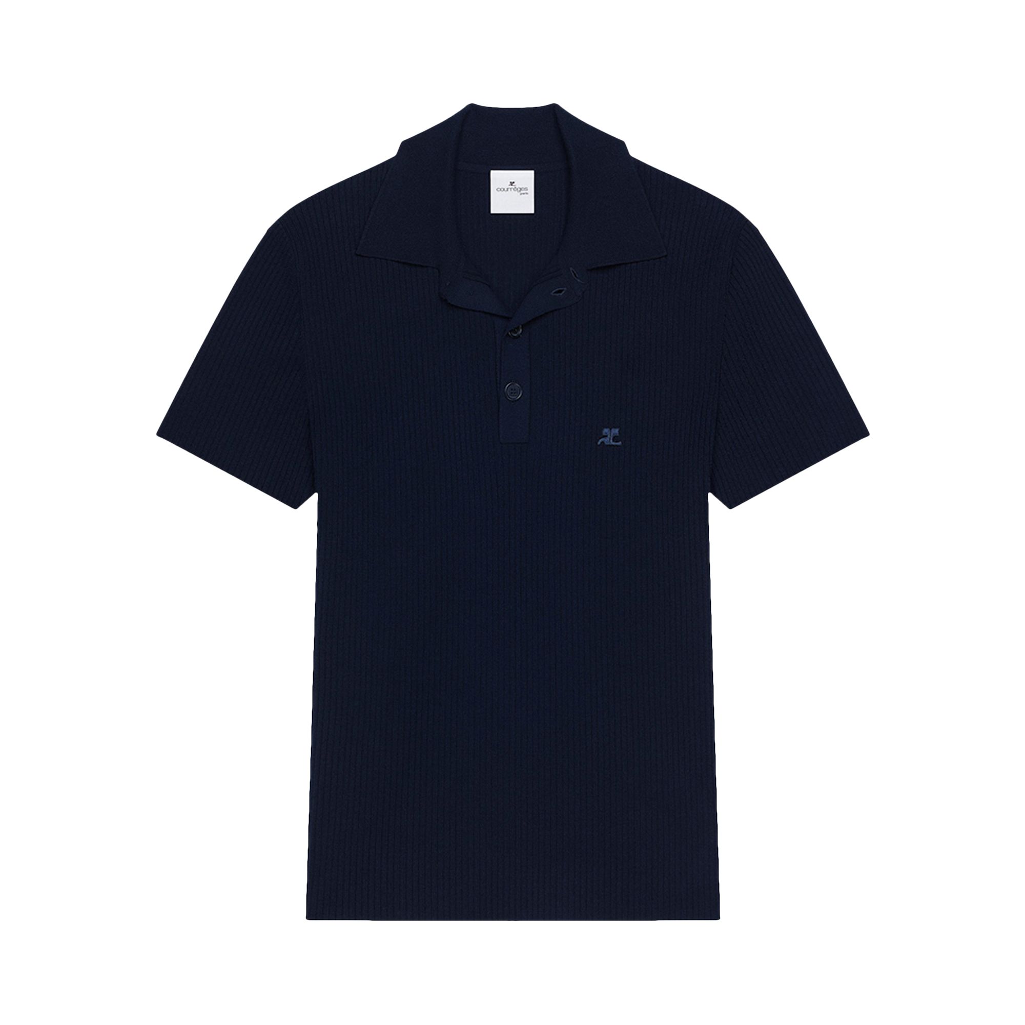 Pre-owned Courrèges Rib Knit Polo 'navy' | Blue | Men's Size M