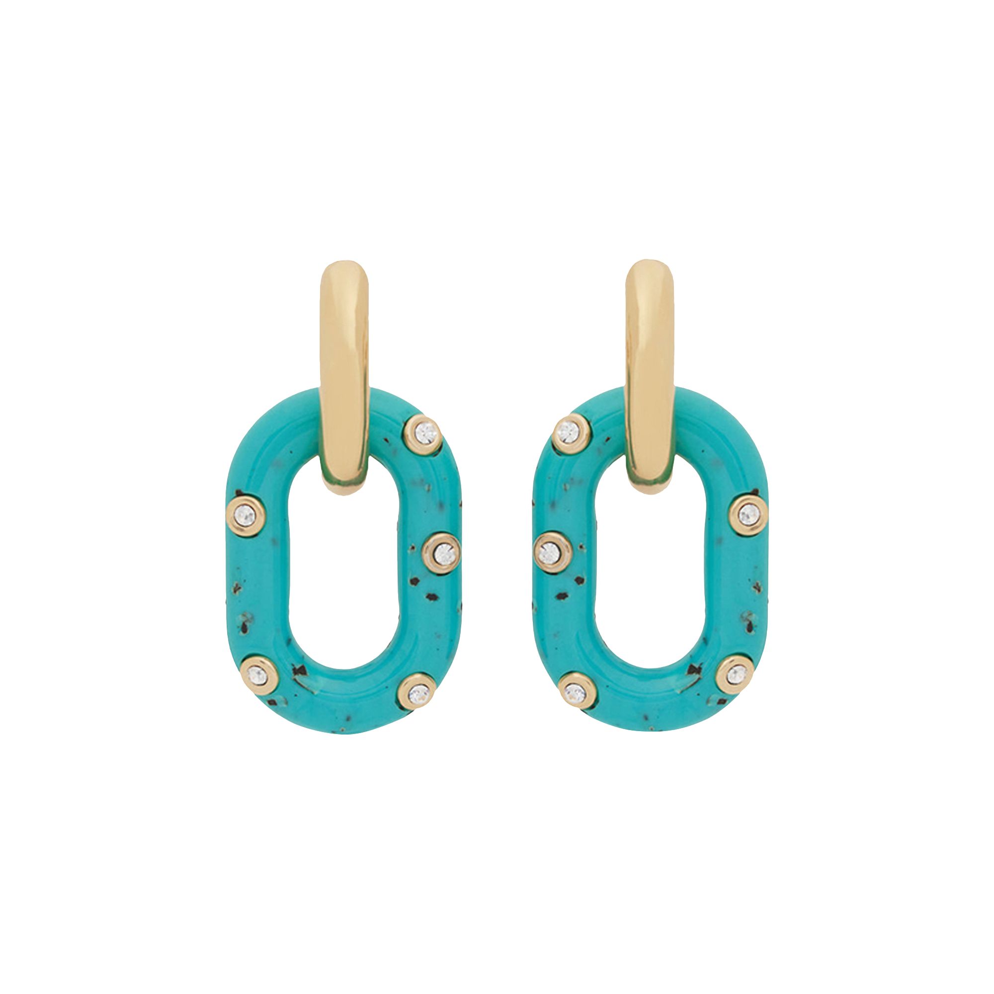 Pre-owned Rabanne Xl Link Earrings 'gold/turquoise' | Women's Size Onesize