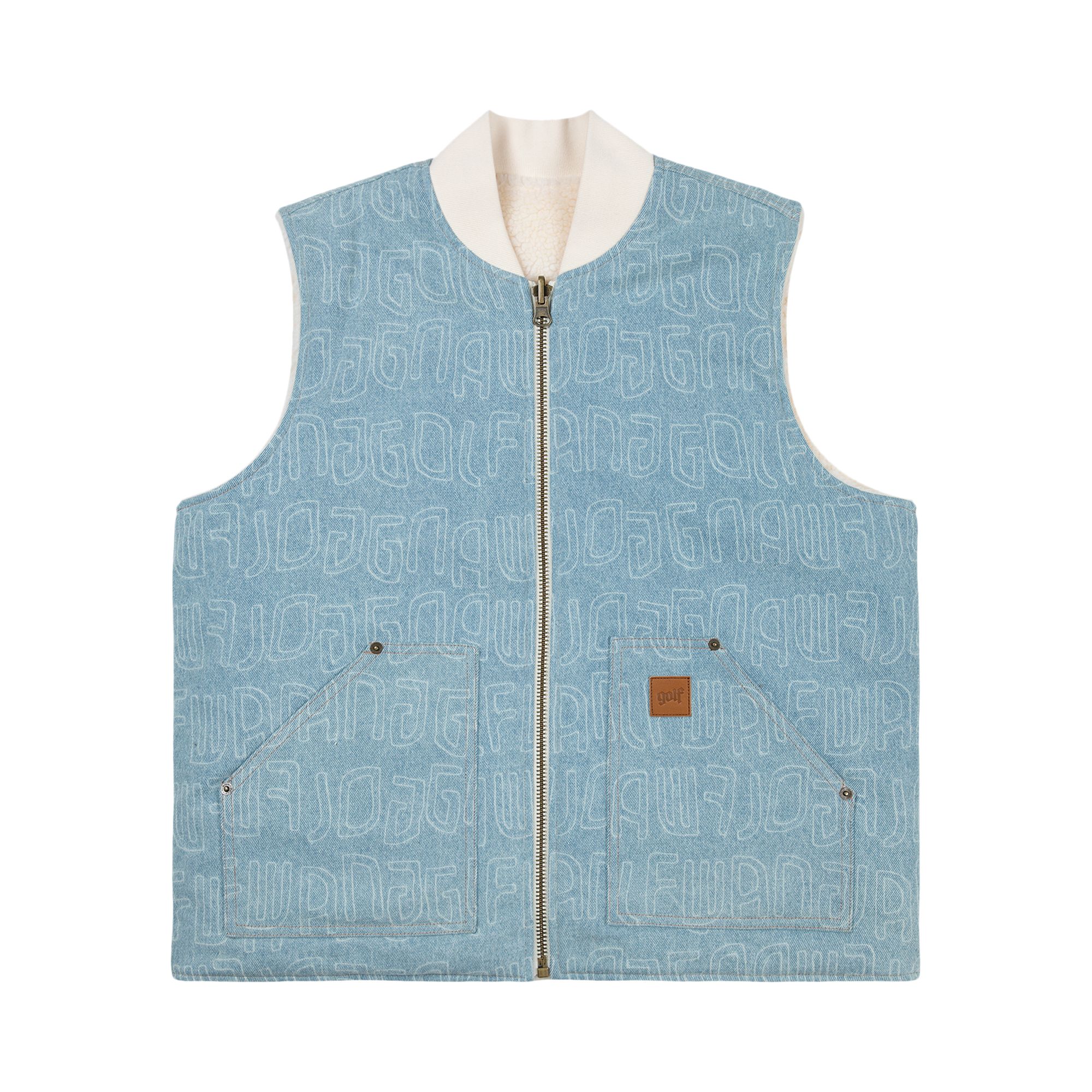 Pre-owned Golf Wang Echo Denim Reversible Vest 'light Wash/cream' | Men's Size M