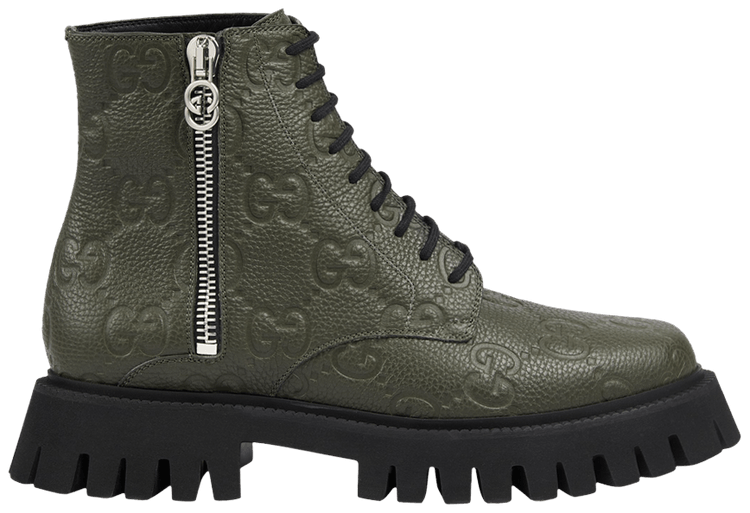 Gucci Leather Ankle Boot GG Monogram   Dark Vintage Olive