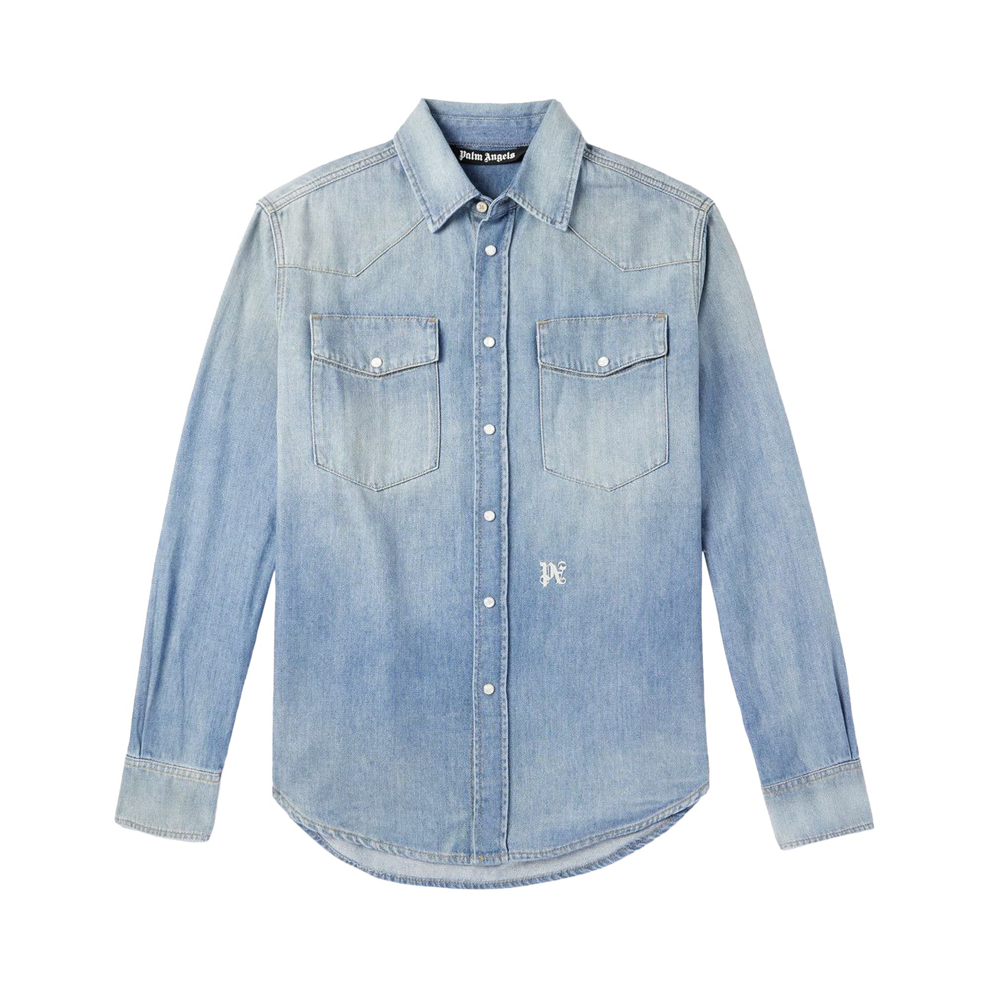 Pre-owned Palm Angels Monogram Denim Shirt 'light Blue' | Men's Size S
