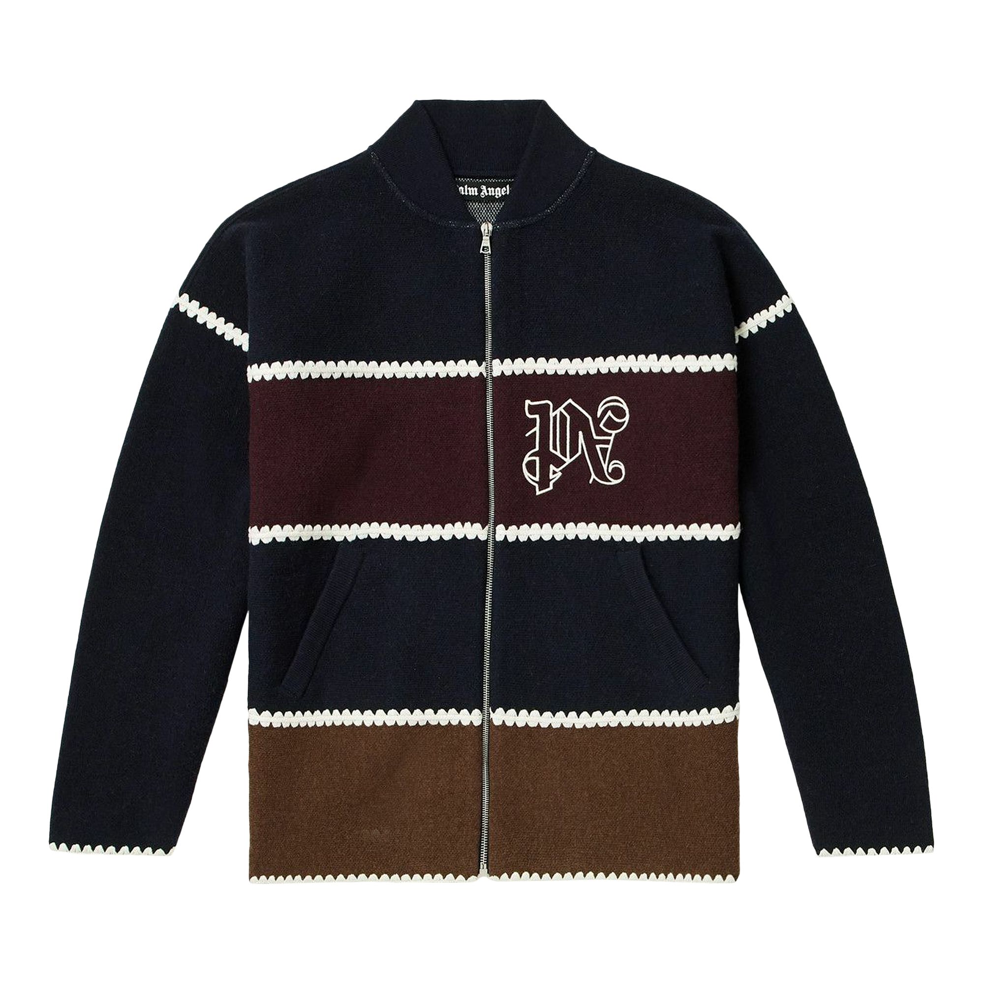Pre-owned Palm Angels Monogram Striped Knit Jacket 'navy Blue' | Men's Size M