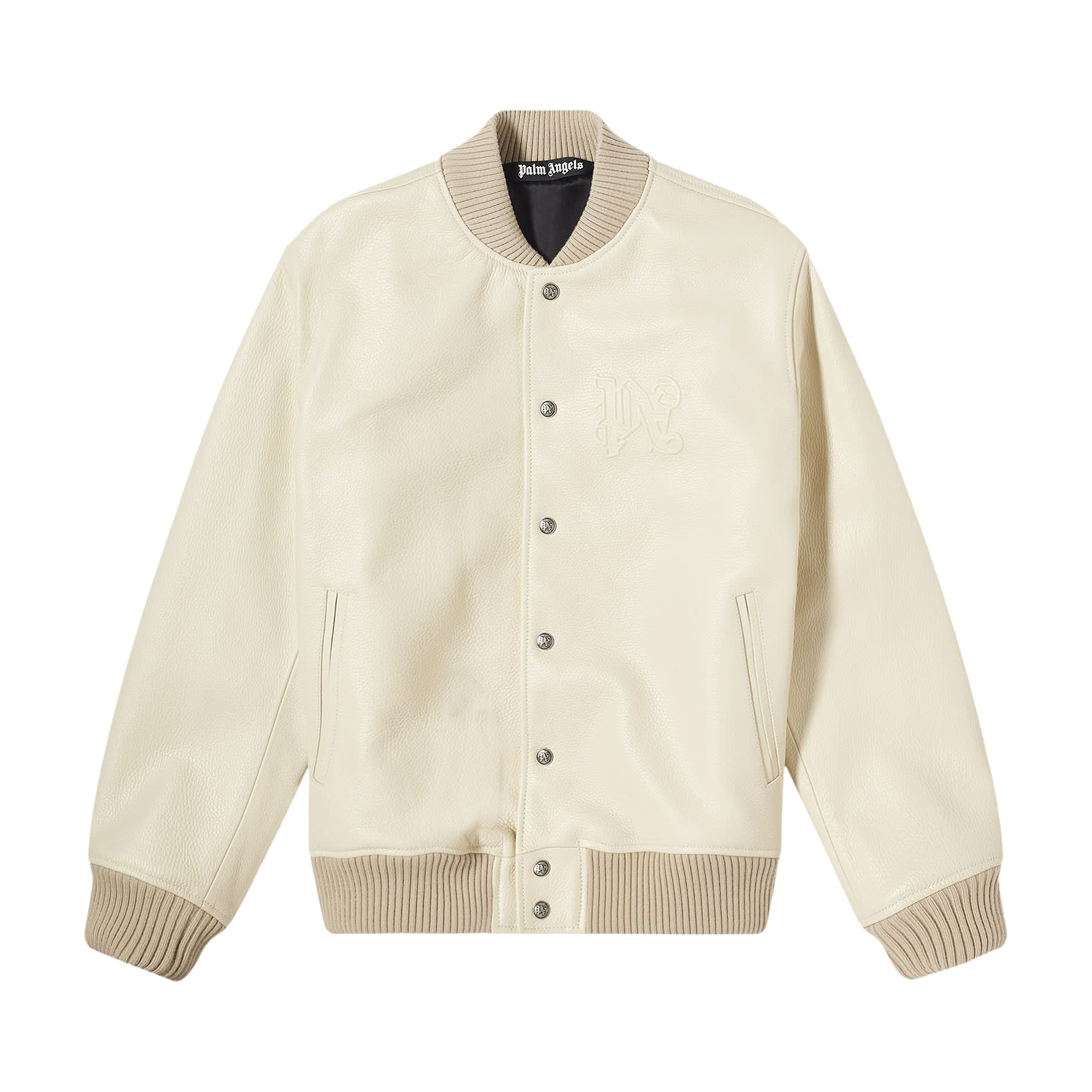 Pre-owned Palm Angels Monogram Leather Bomber Jacket 'light Beige' | Cream | Men's Size 50